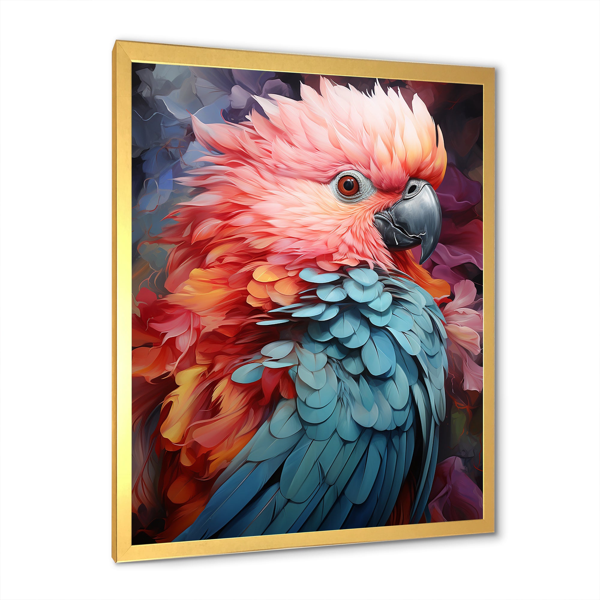 Pink And Blue Feathers Of Harmony Elegance - Parrot Living Room Wall Art