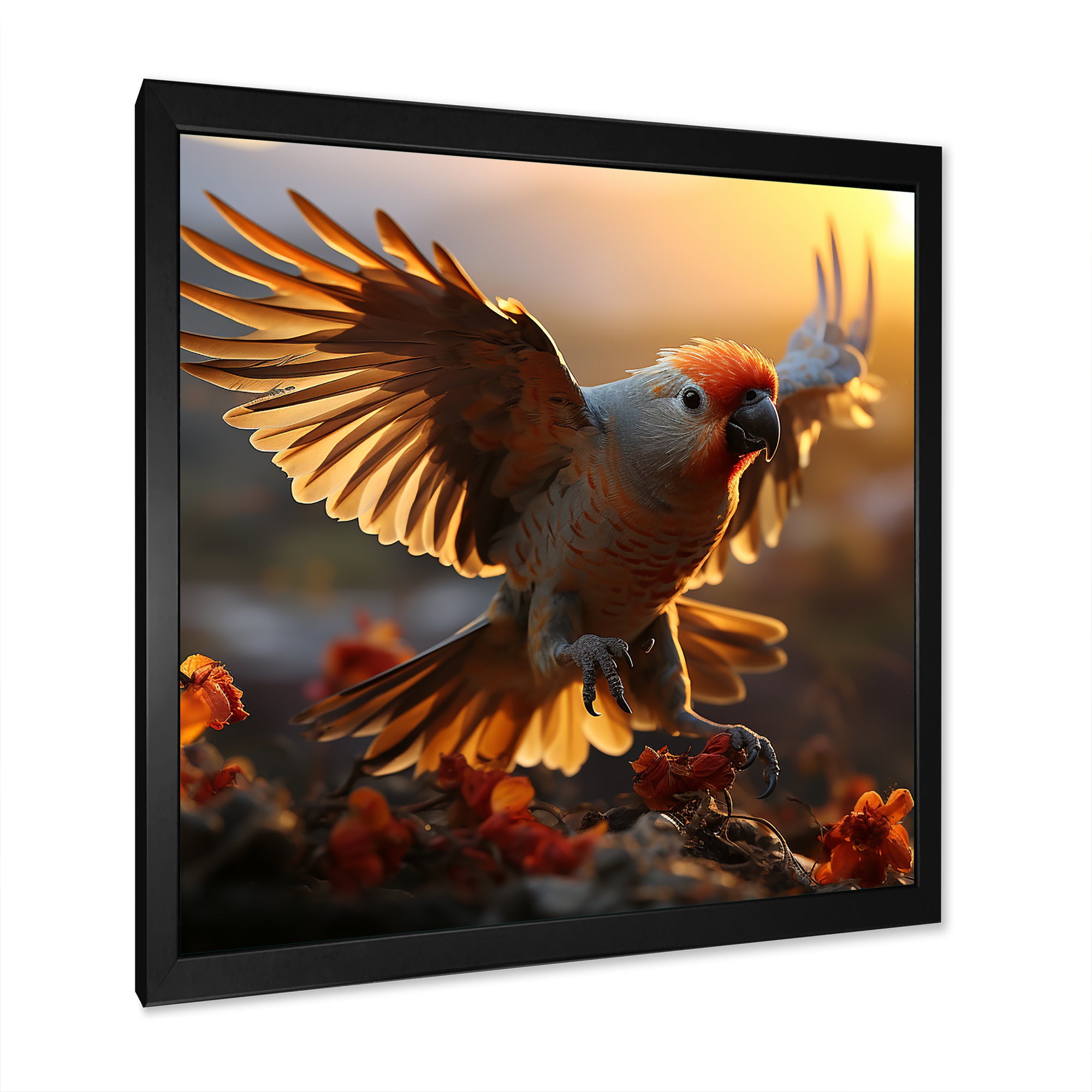 Yellow Parrots Sunset Golden Flight - Parrot Canvas Wall Art