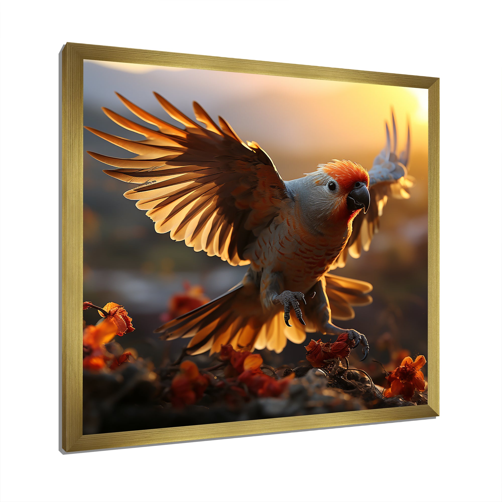 Yellow Parrots Sunset Golden Flight - Parrot Canvas Wall Art