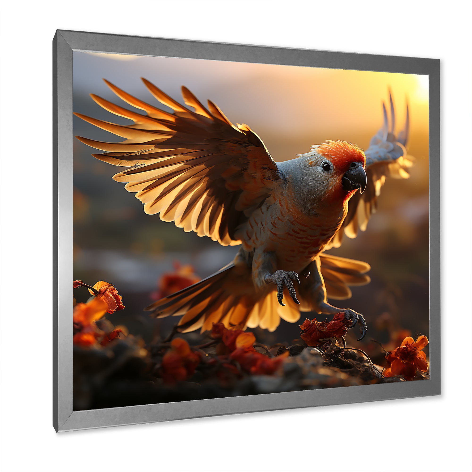 Yellow Parrots Sunset Golden Flight - Parrot Canvas Wall Art