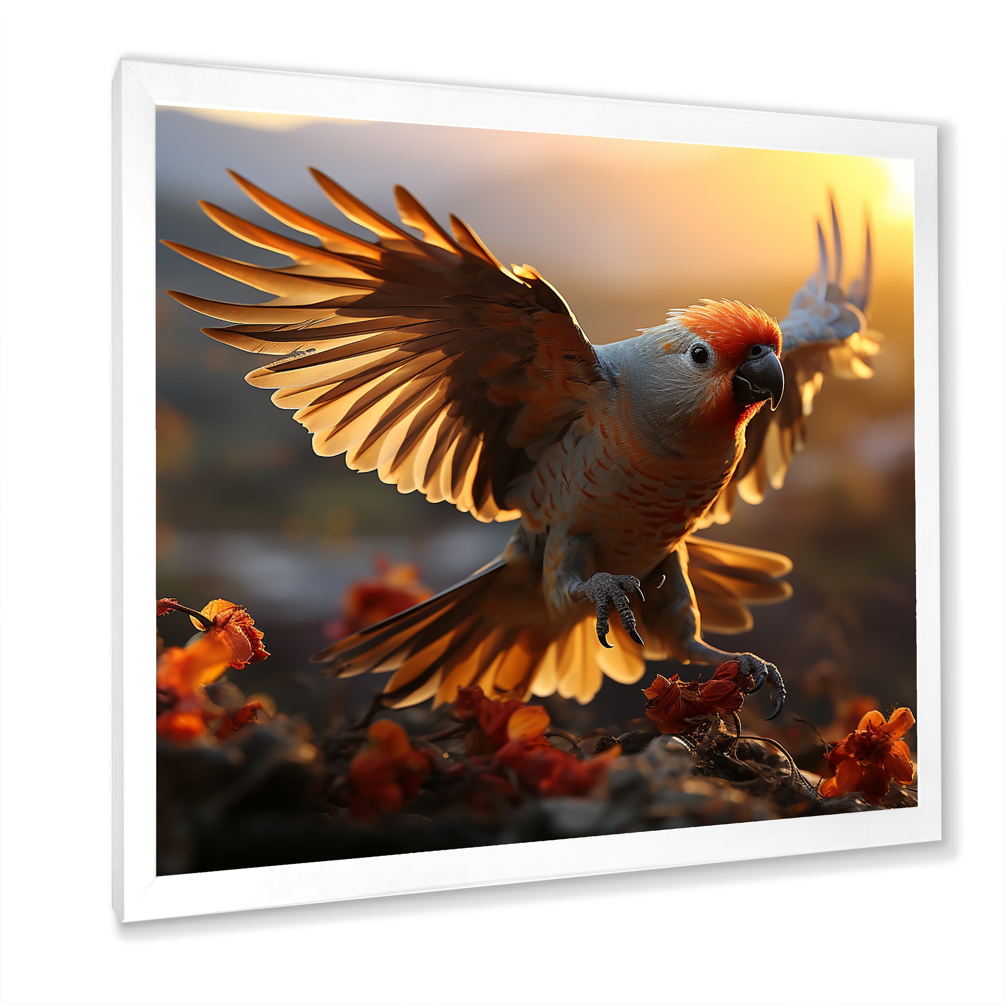 Yellow Parrots Sunset Golden Flight - Parrot Canvas Wall Art