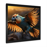Blue Parrots Sunset Golden Flight - Parrot Wall Decor