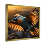 Blue Parrots Sunset Golden Flight - Parrot Wall Decor