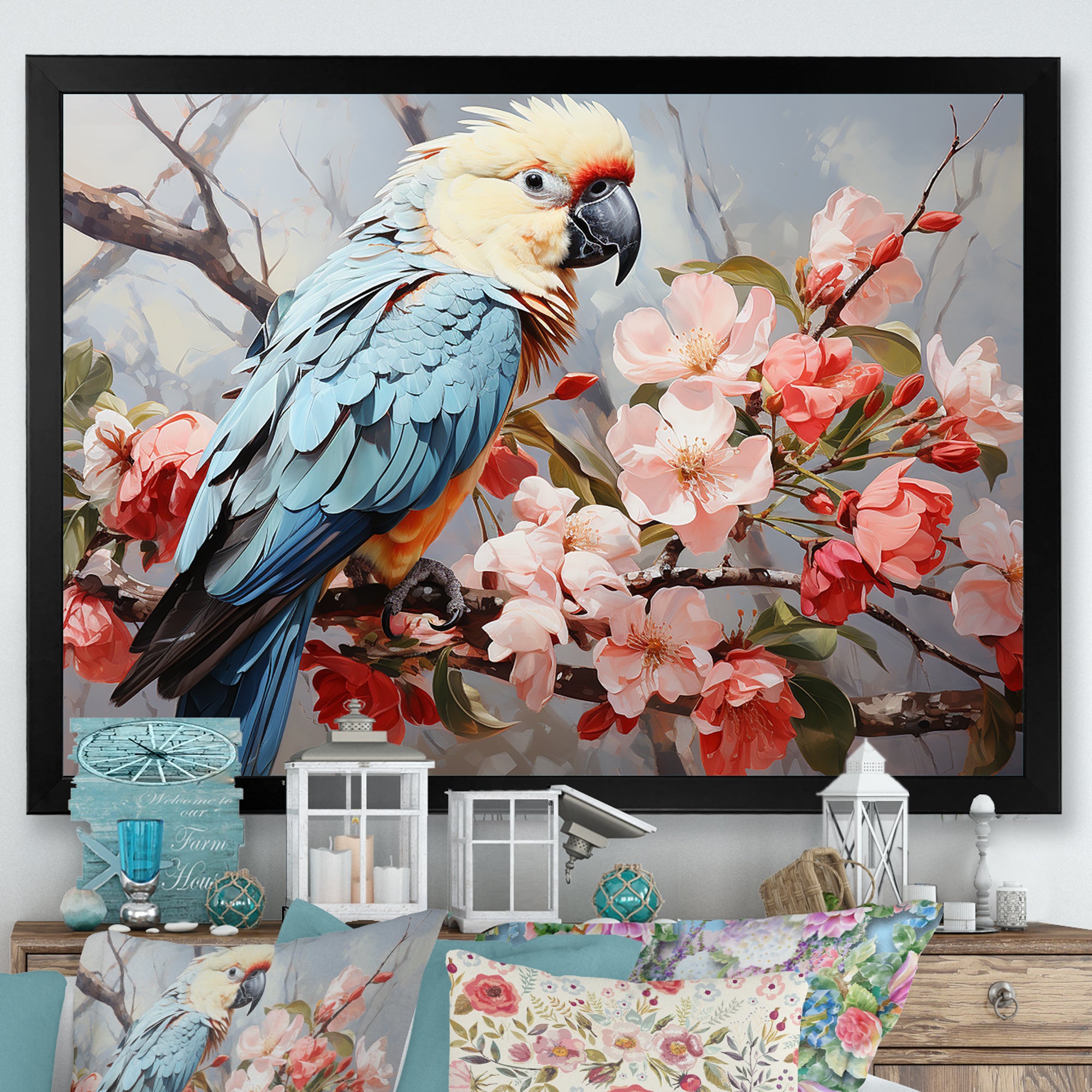 Blue Parrots Exotic Feathered Grace - Parrot Home Decor Art