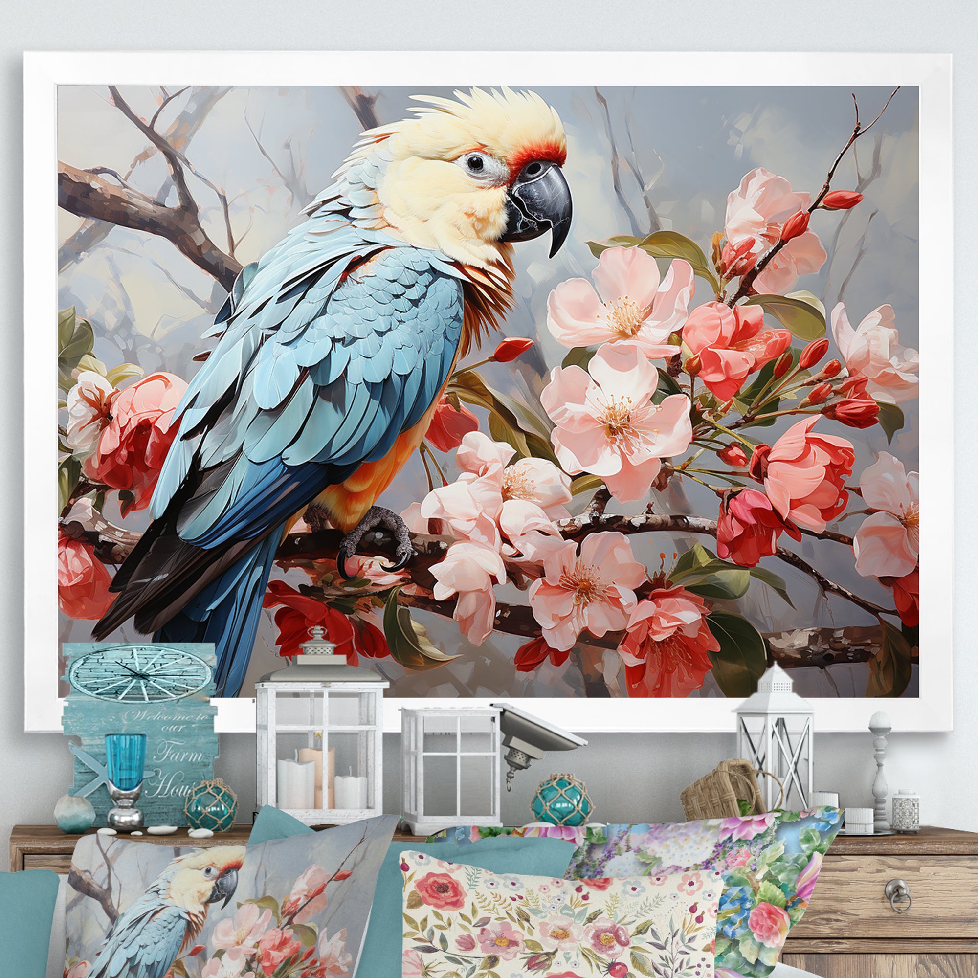 Blue Parrots Exotic Feathered Grace - Parrot Home Decor Art