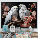 White Parrots Jungle Harmonics - Parrot Bedroom Wall Art