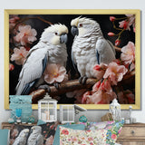 White Parrots Jungle Harmonics - Parrot Bedroom Wall Art