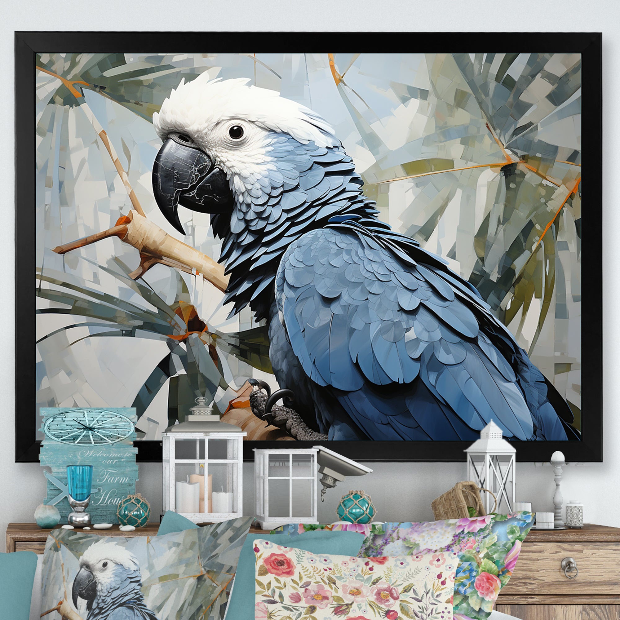 Blue Parrot Tropical Forest Rhapsody - Parrot Wall Art Prints
