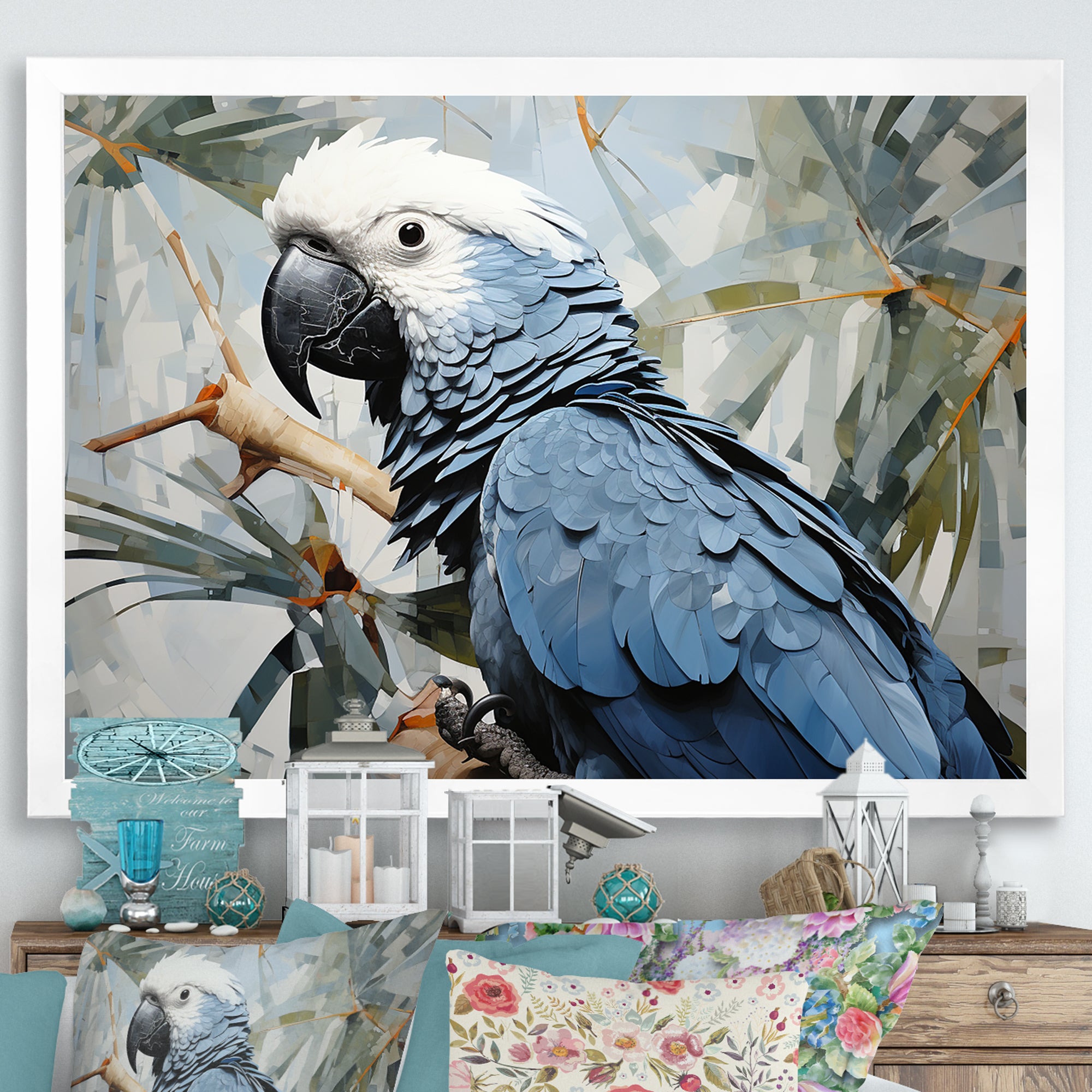 Blue Parrot Tropical Forest Rhapsody - Parrot Wall Art Prints