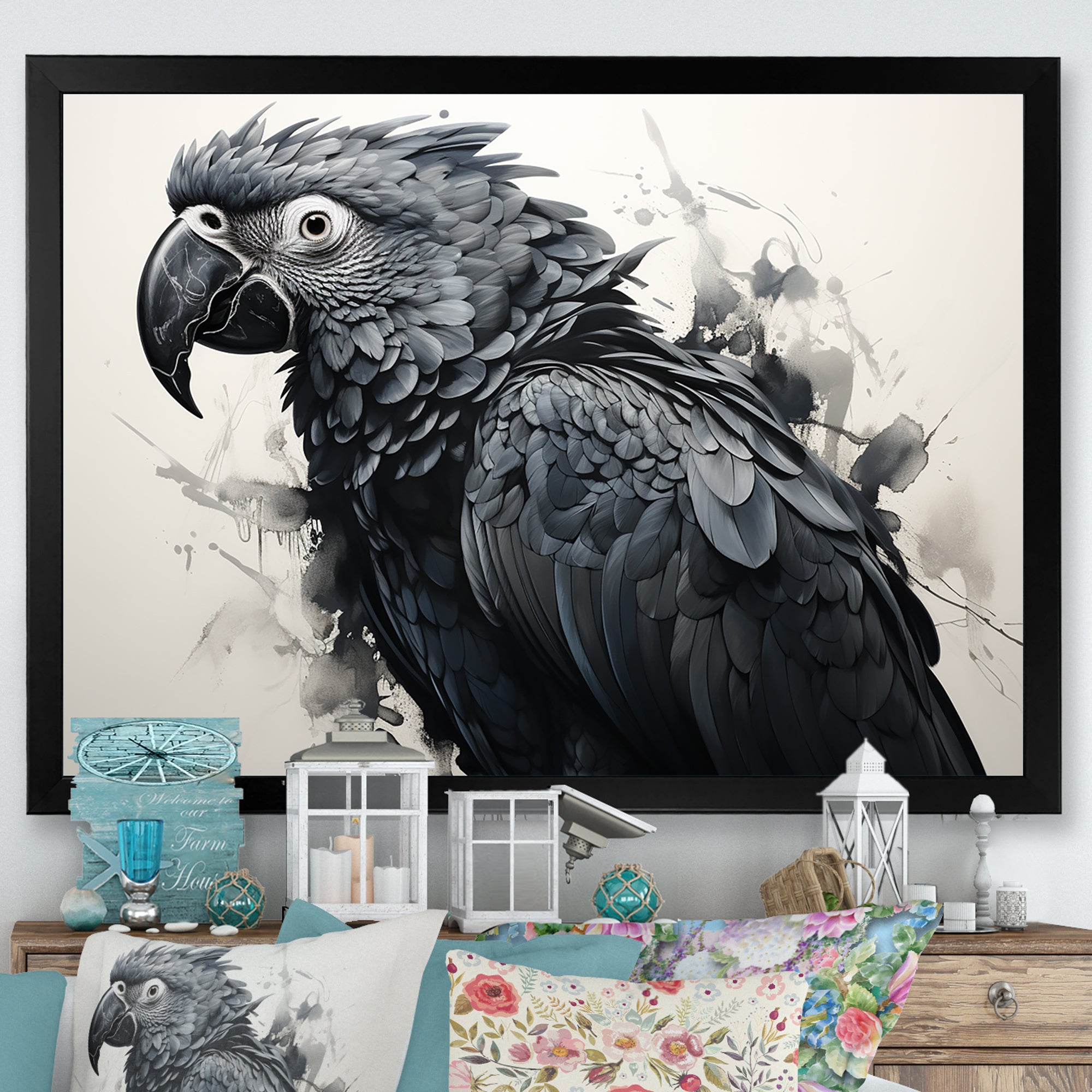 Grey Parrot Feathered Elegance - Gray Parrot Wall Art