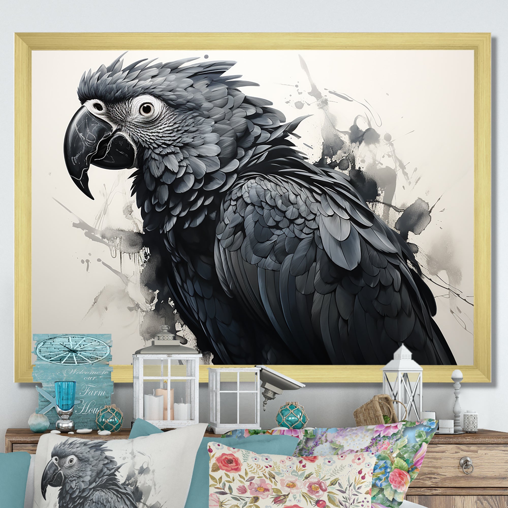 Grey Parrot Feathered Elegance - Gray Parrot Wall Art