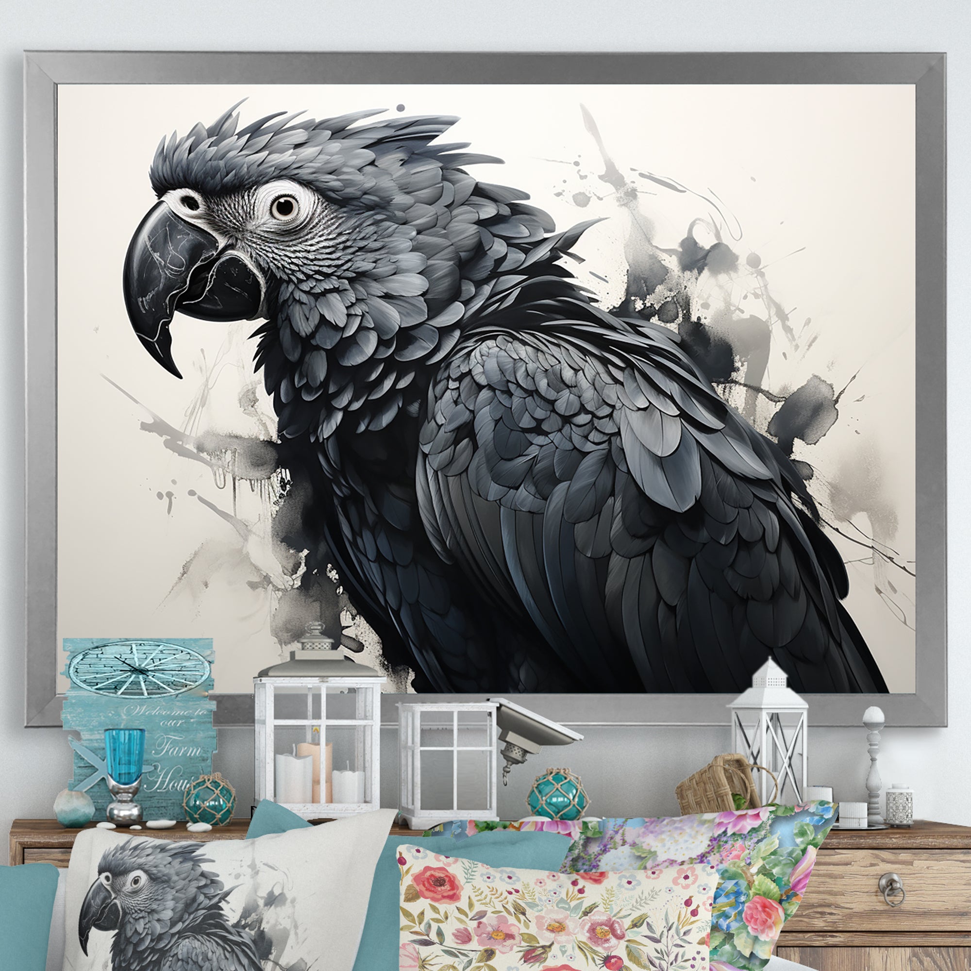 Grey Parrot Feathered Elegance - Gray Parrot Wall Art