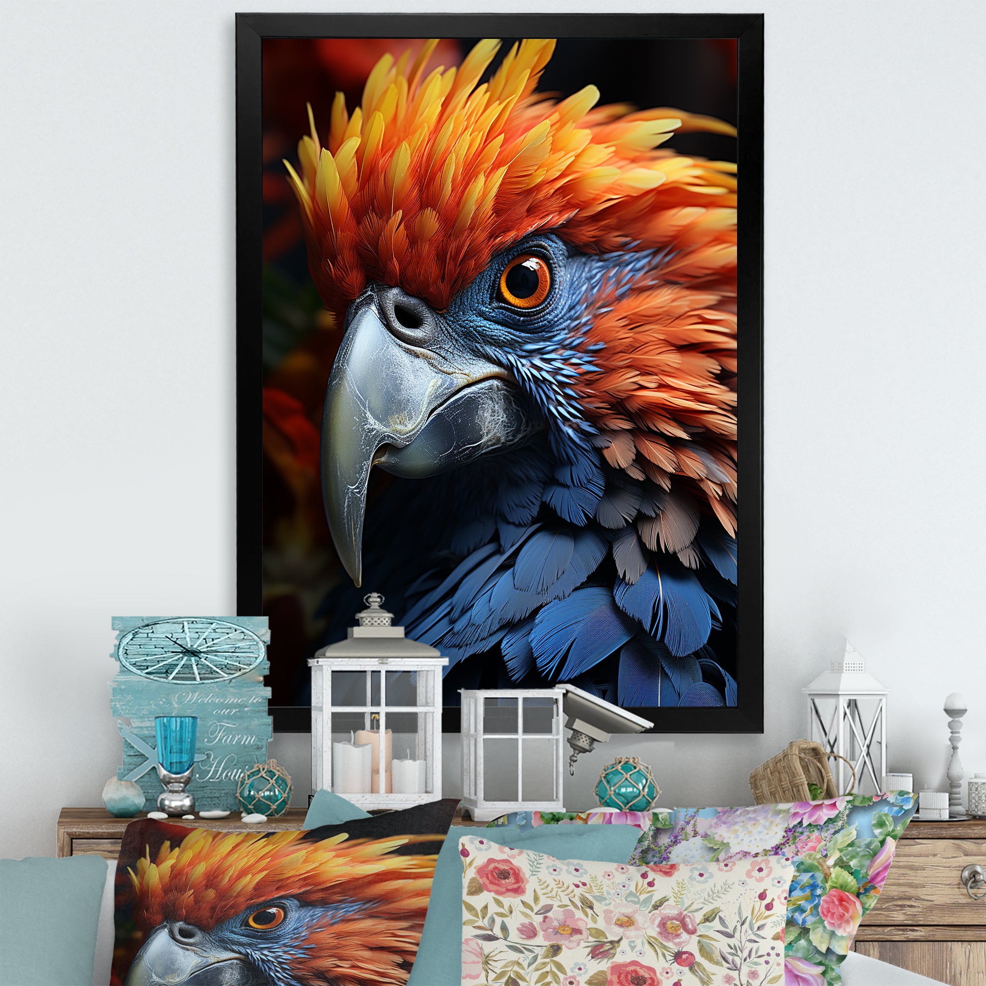 Yellow And Blue Parrots Radiant Plumage Sunset - Parrot Large Canvas Wall Art