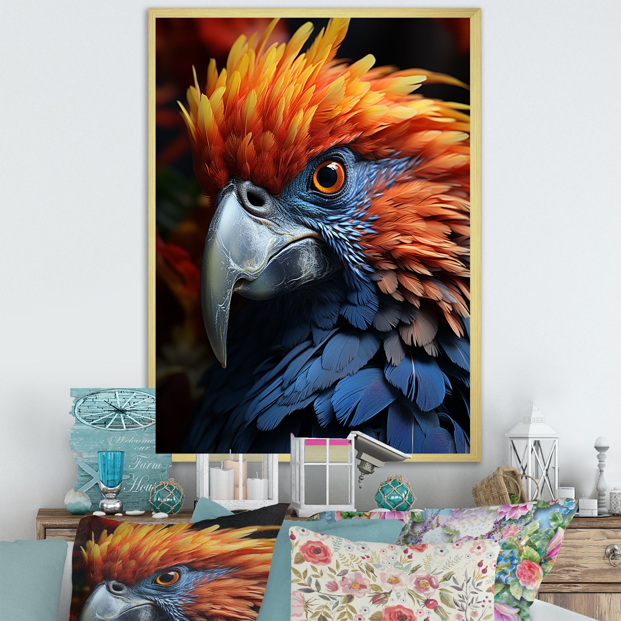 Yellow And Blue Parrots Radiant Plumage Sunset - Parrot Large Canvas Wall Art