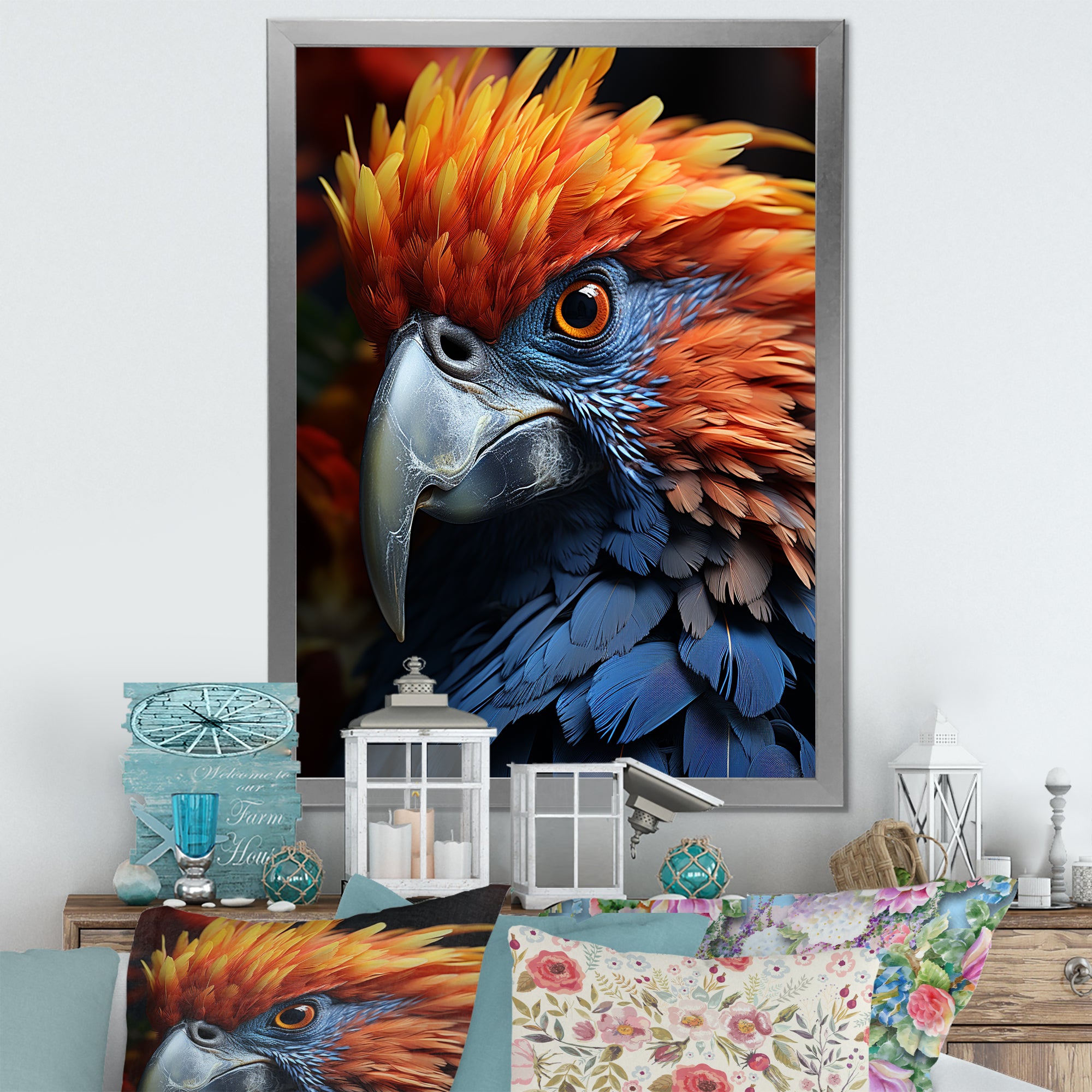 Yellow And Blue Parrots Radiant Plumage Sunset - Parrot Large Canvas Wall Art