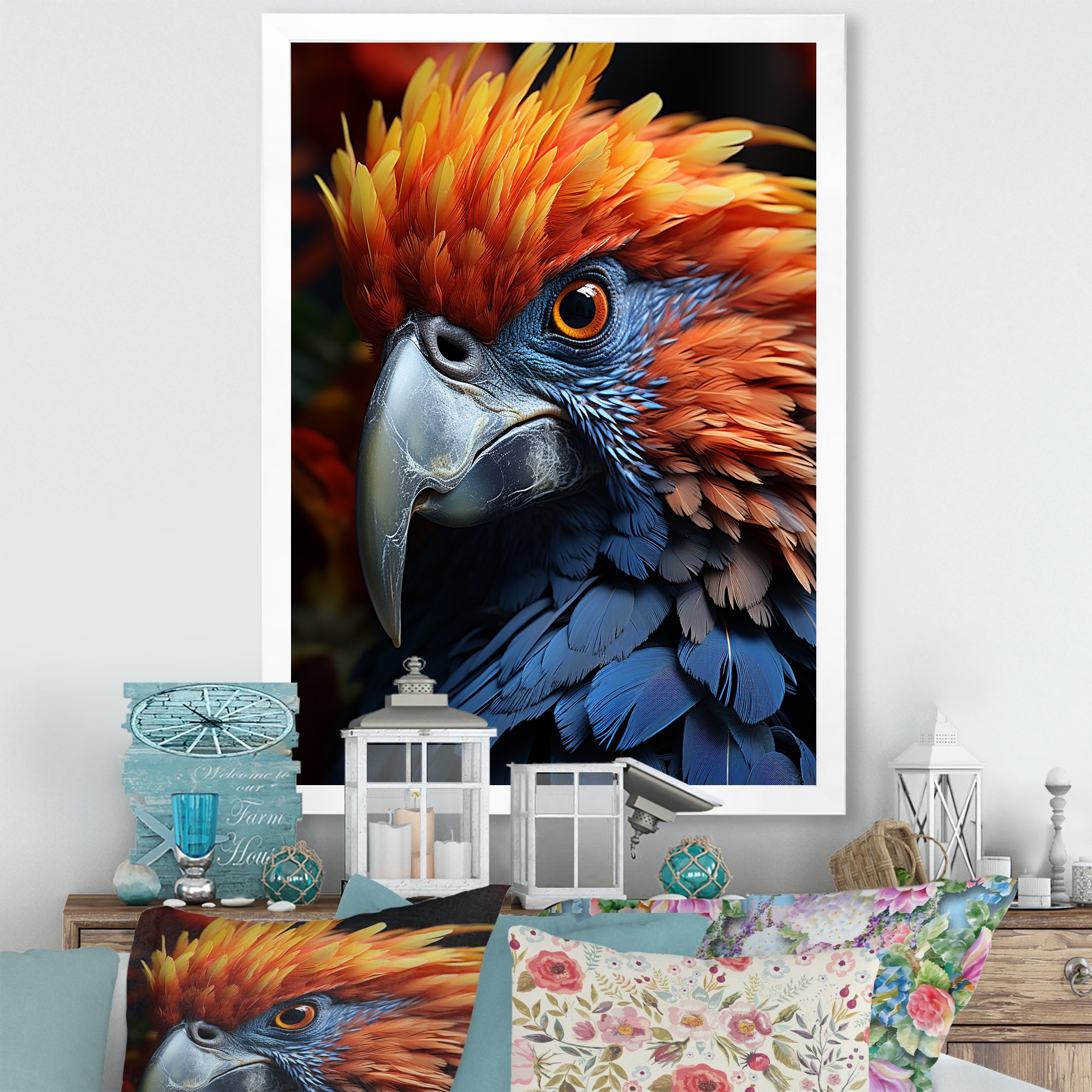 Yellow And Blue Parrots Radiant Plumage Sunset - Parrot Large Canvas Wall Art