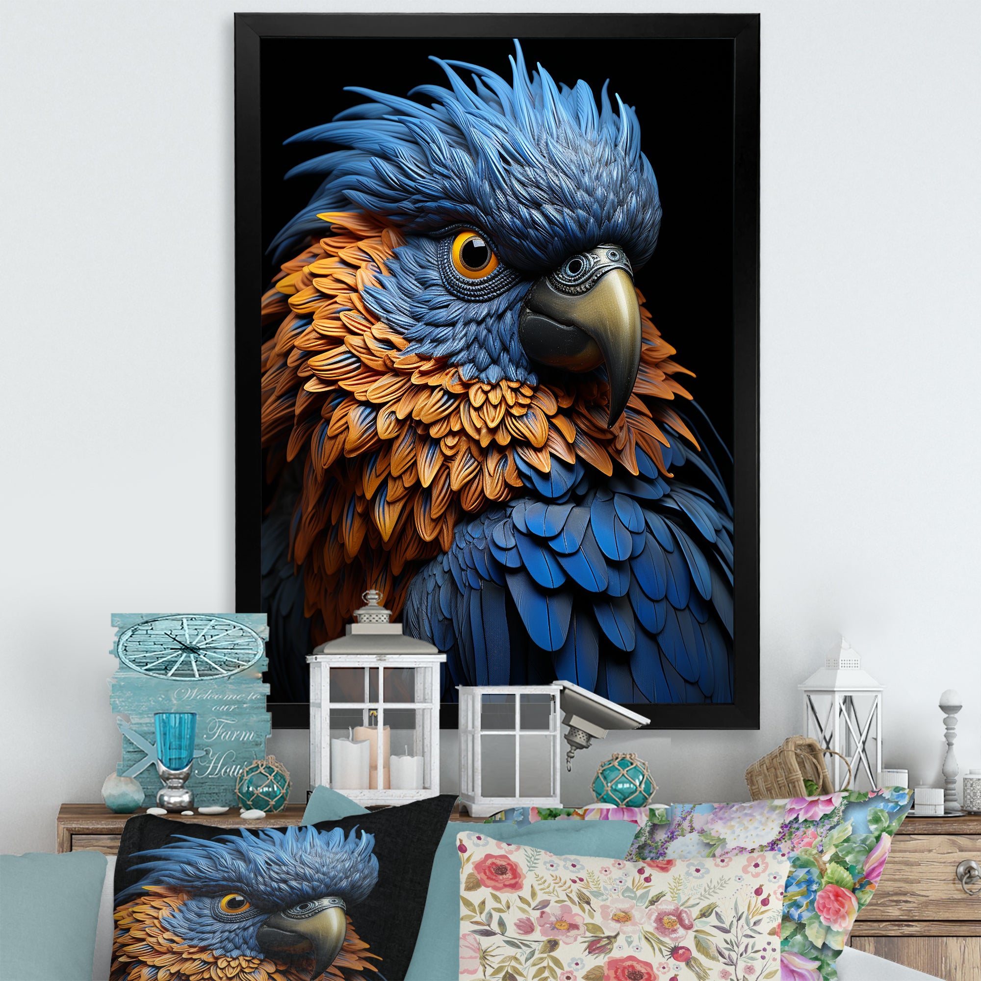 Blue And Yellow Mystical Plumage Tropical Rhapsody - Parrot Home Decor Art