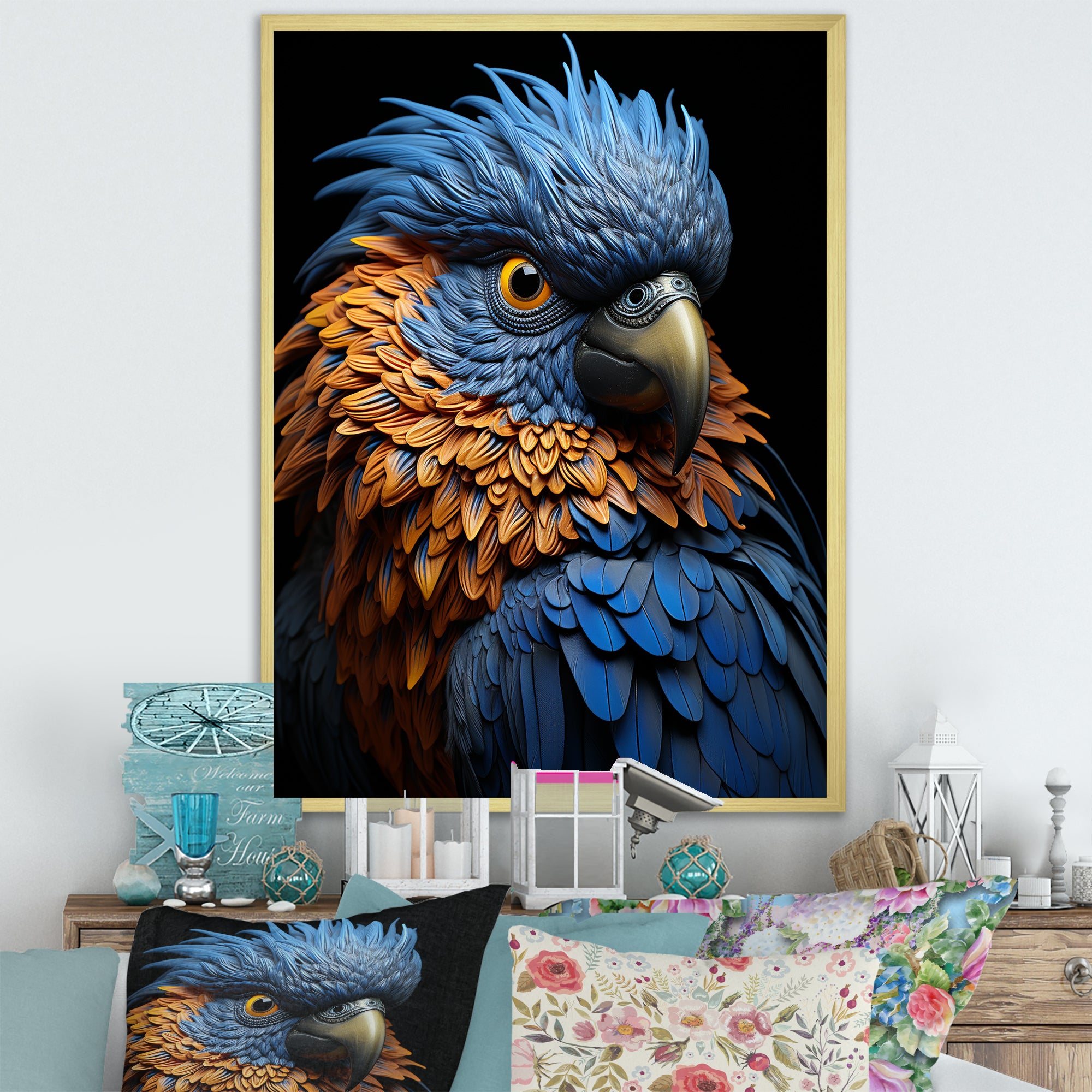 Blue And Yellow Mystical Plumage Tropical Rhapsody - Parrot Home Decor Art