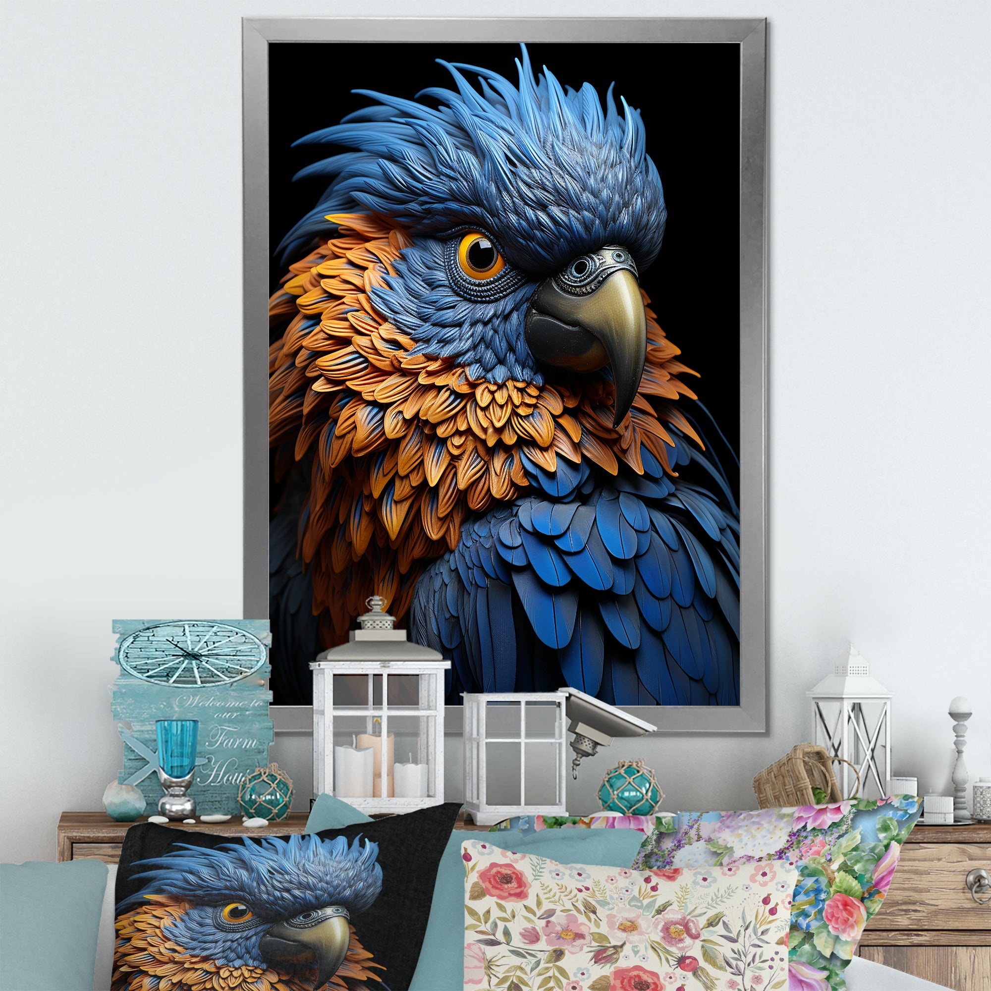 Blue And Yellow Mystical Plumage Tropical Rhapsody - Parrot Home Decor Art