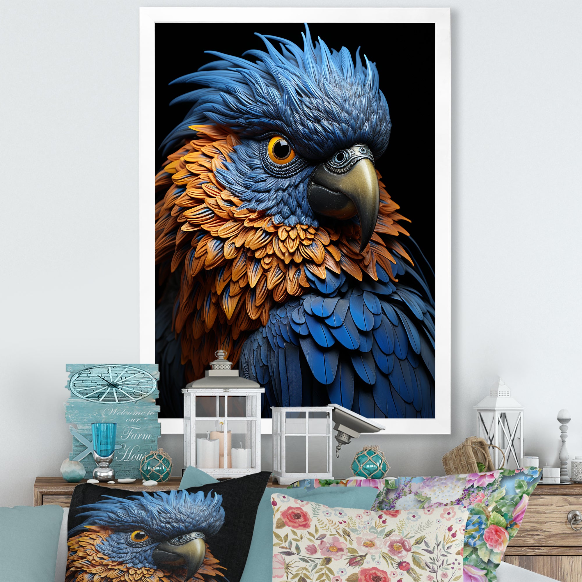 Blue And Yellow Mystical Plumage Tropical Rhapsody - Parrot Home Decor Art