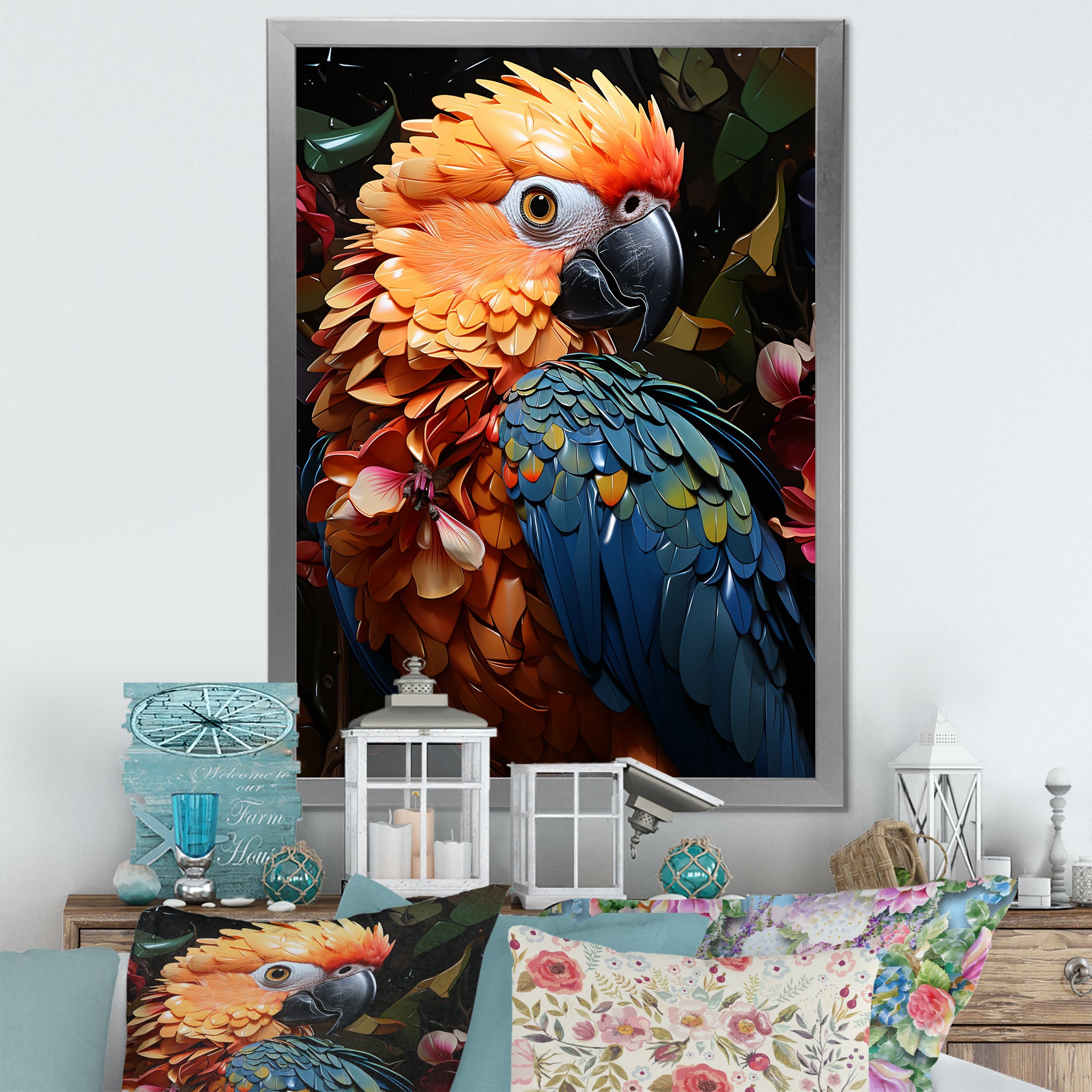 Blue And Orange Vibrant Parrot Paradox - Parrot Canvas Wall Art