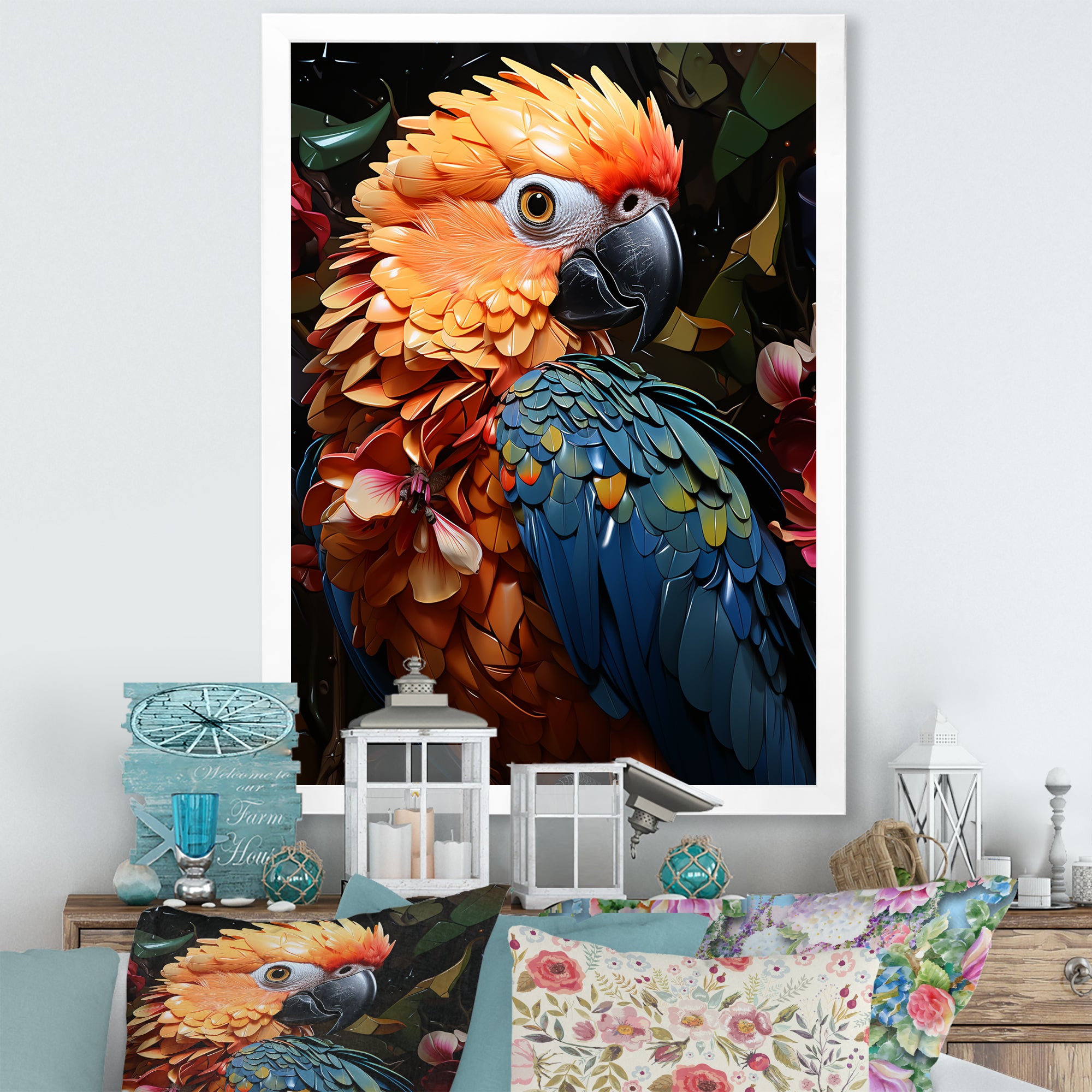 Blue And Orange Vibrant Parrot Paradox - Parrot Canvas Wall Art