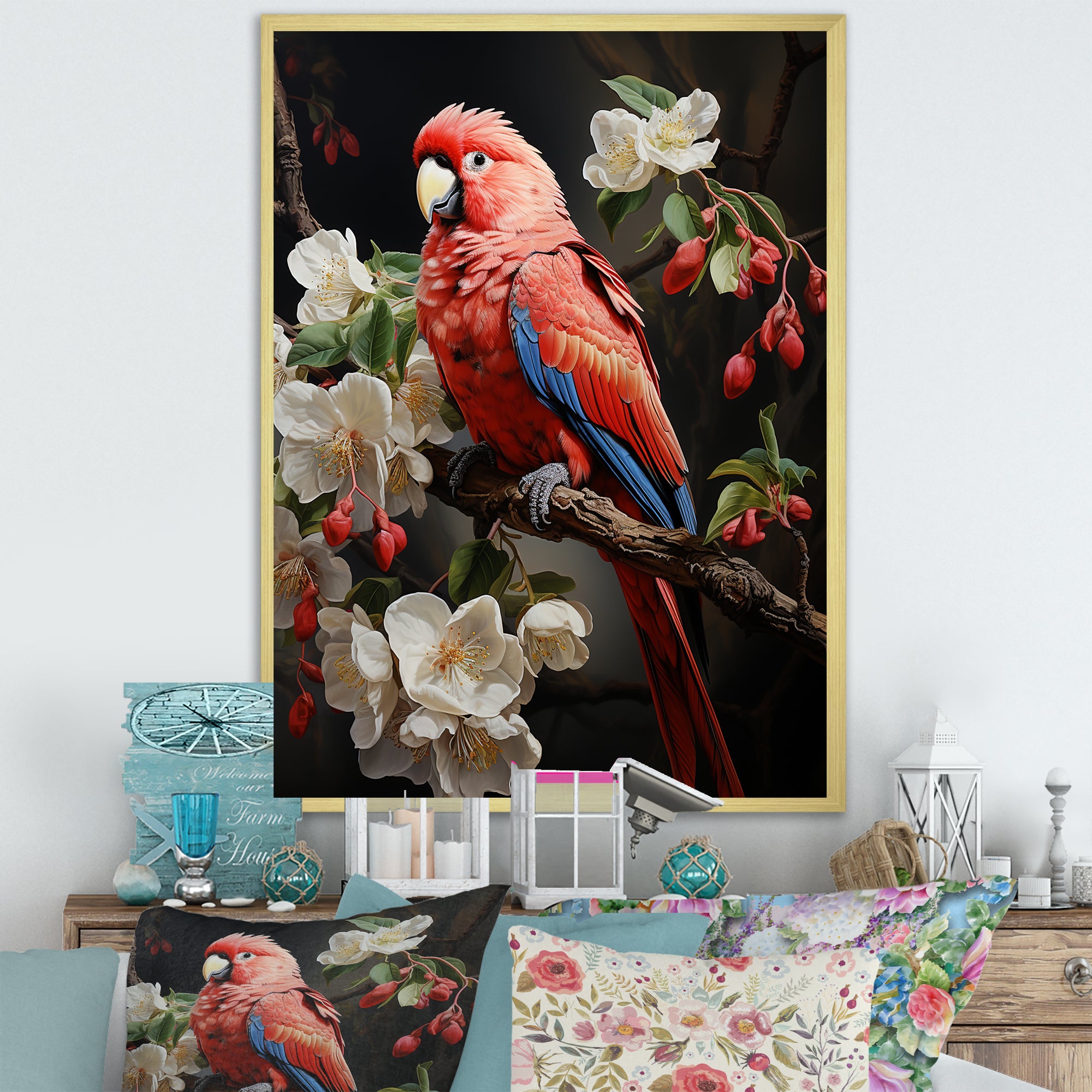 Red Parrot S Lively Radiance - Red Parrot Wall Art