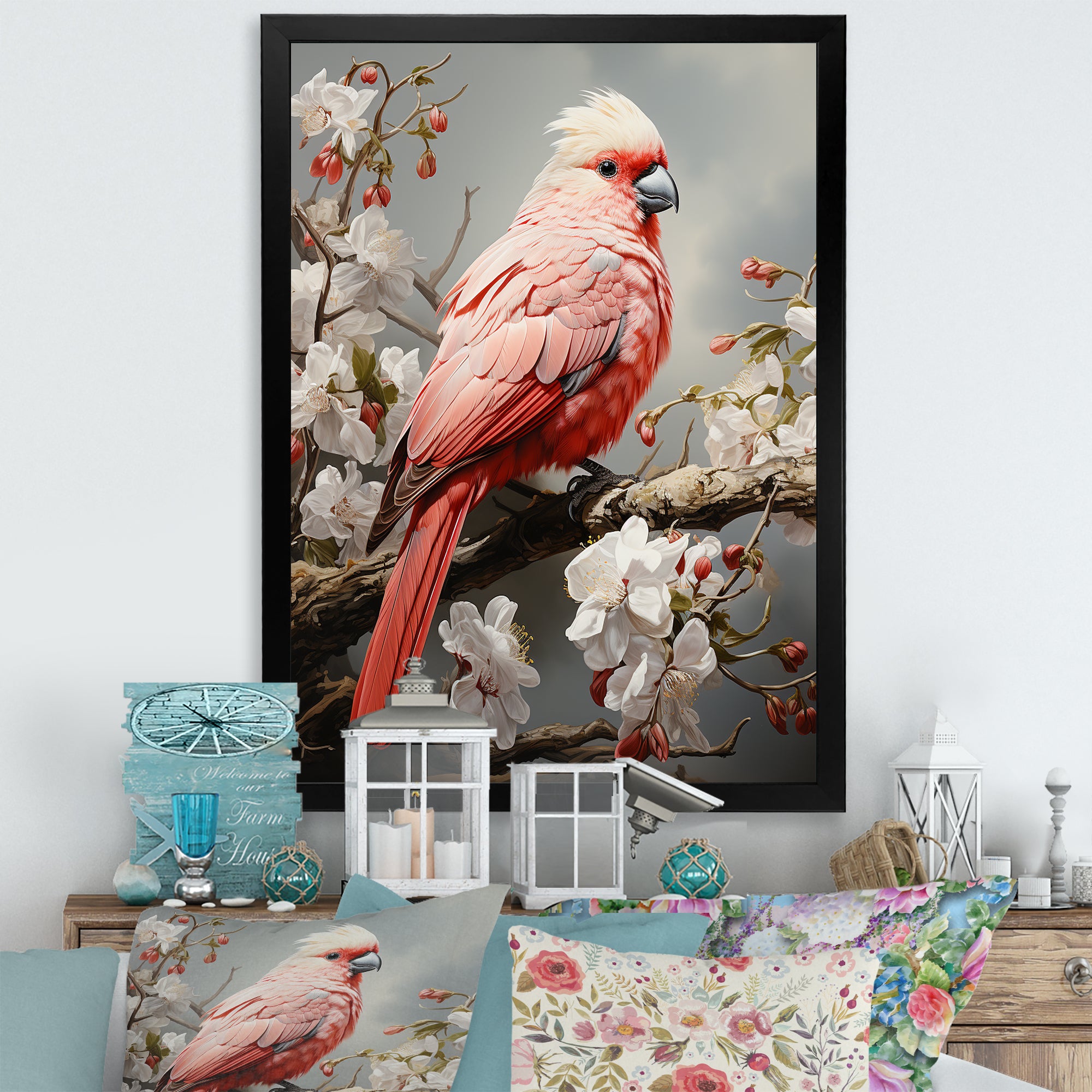 Chirping Red Cardinal Serenade - Bird Framed Canvas Art