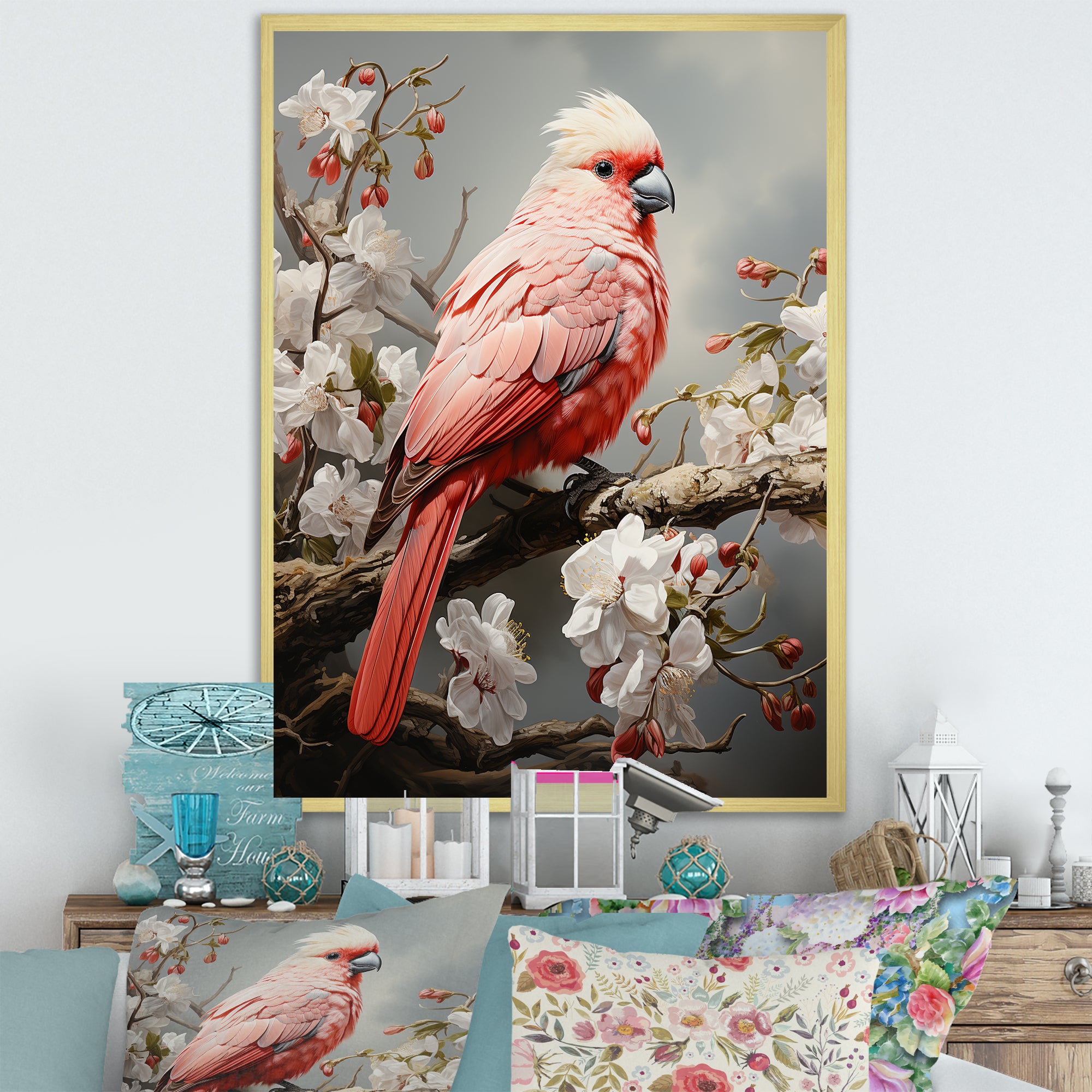Chirping Red Cardinal Serenade - Bird Framed Canvas Art