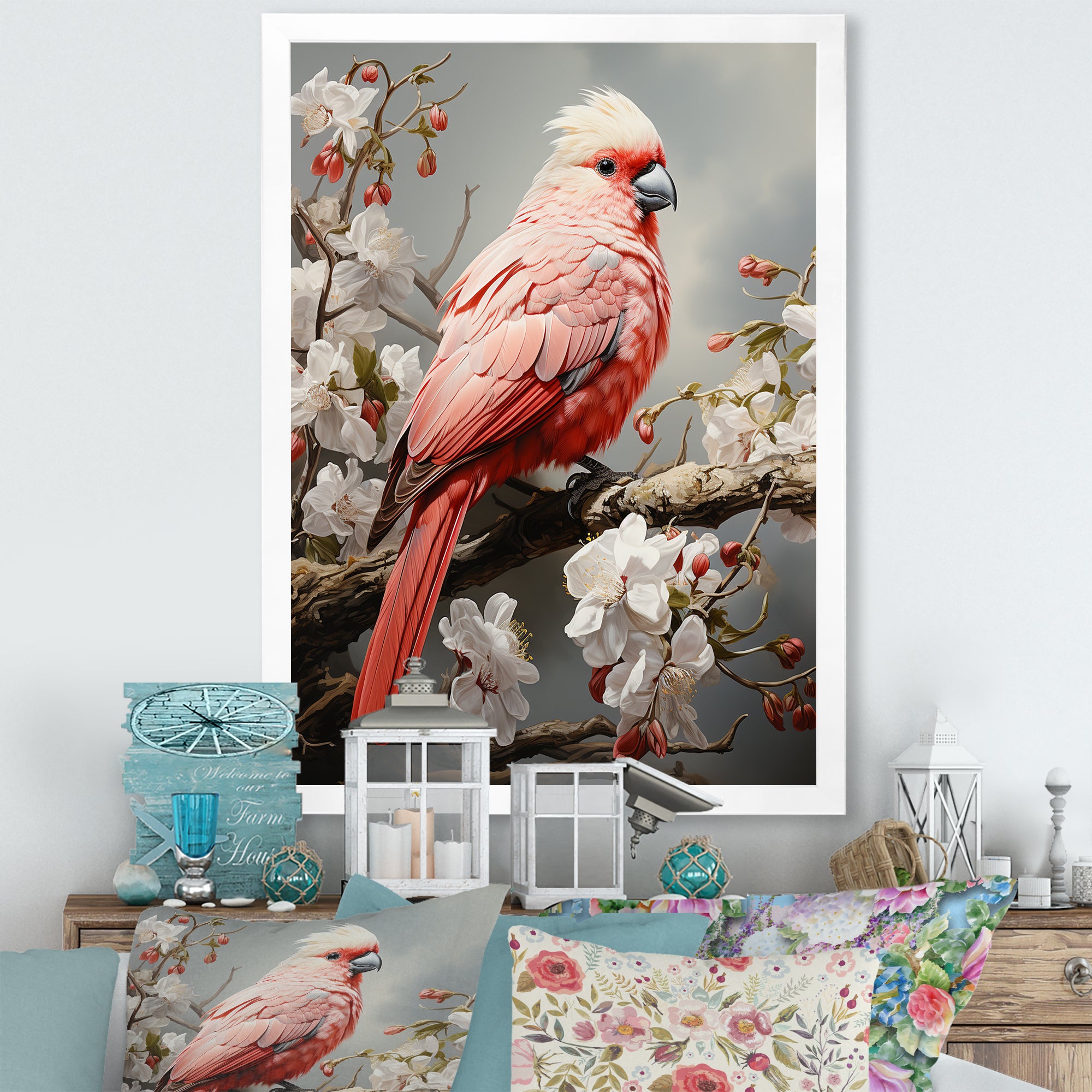 Chirping Red Cardinal Serenade - Bird Framed Canvas Art