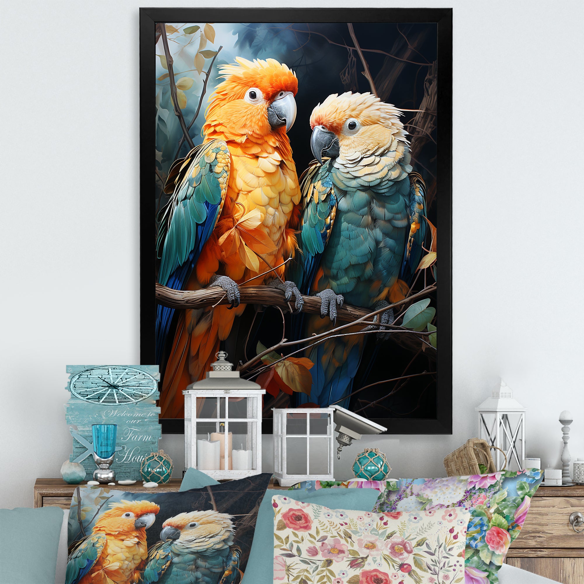 Yellow And Teal Parrot S Lively Radiance - Parrot Large Canvas Wall Art