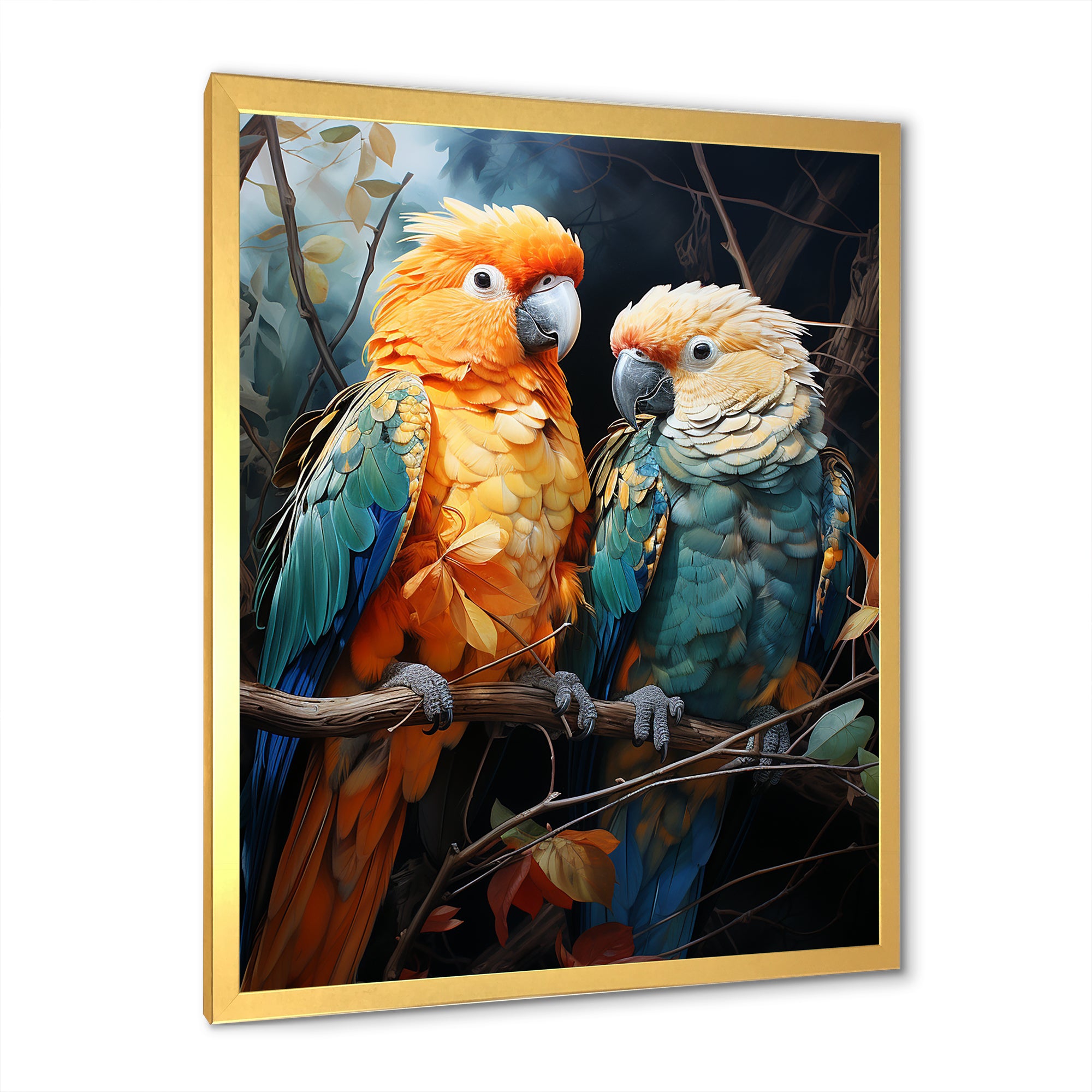 Yellow And Teal Parrot S Lively Radiance - Parrot Large Canvas Wall Art