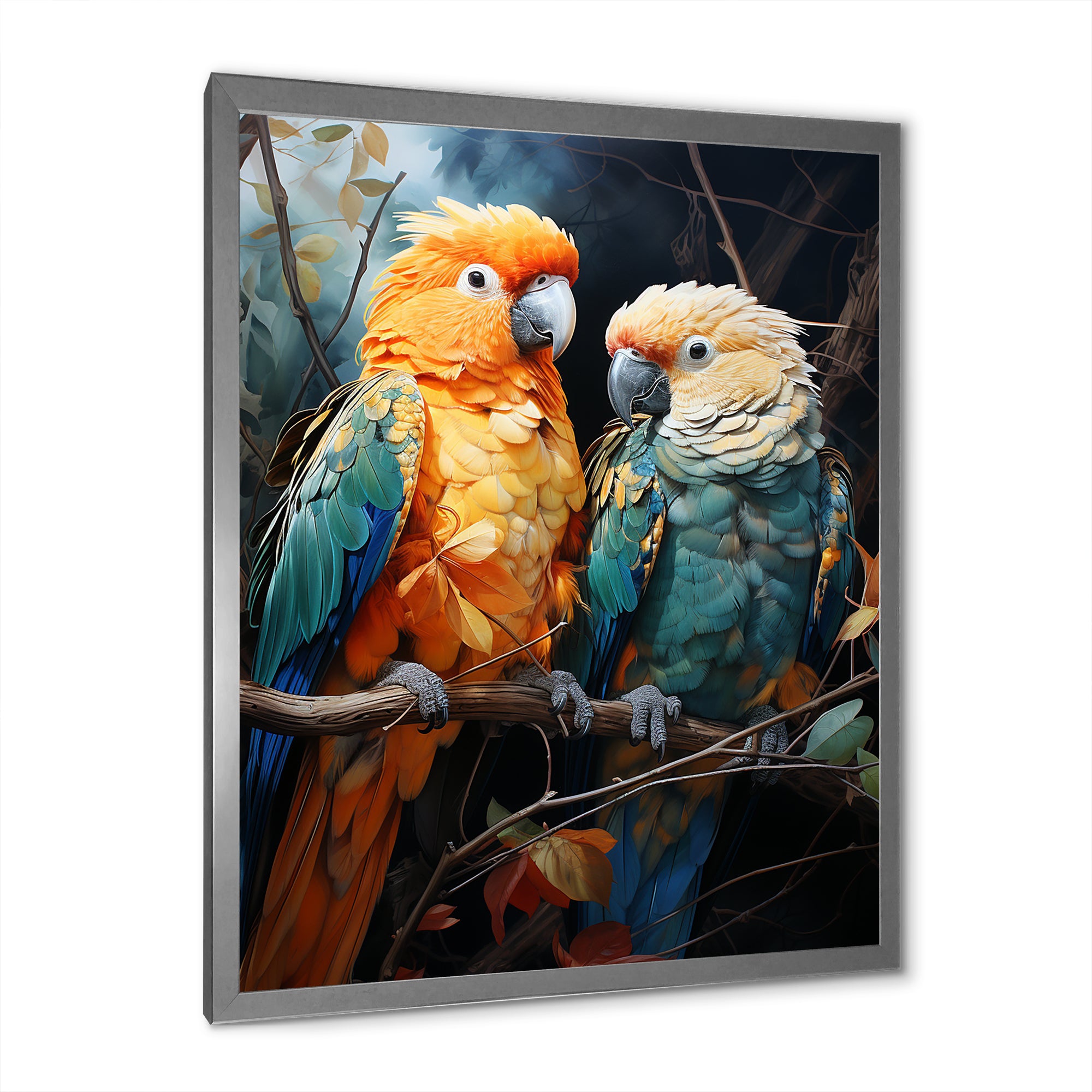 Yellow And Teal Parrot S Lively Radiance - Parrot Large Canvas Wall Art