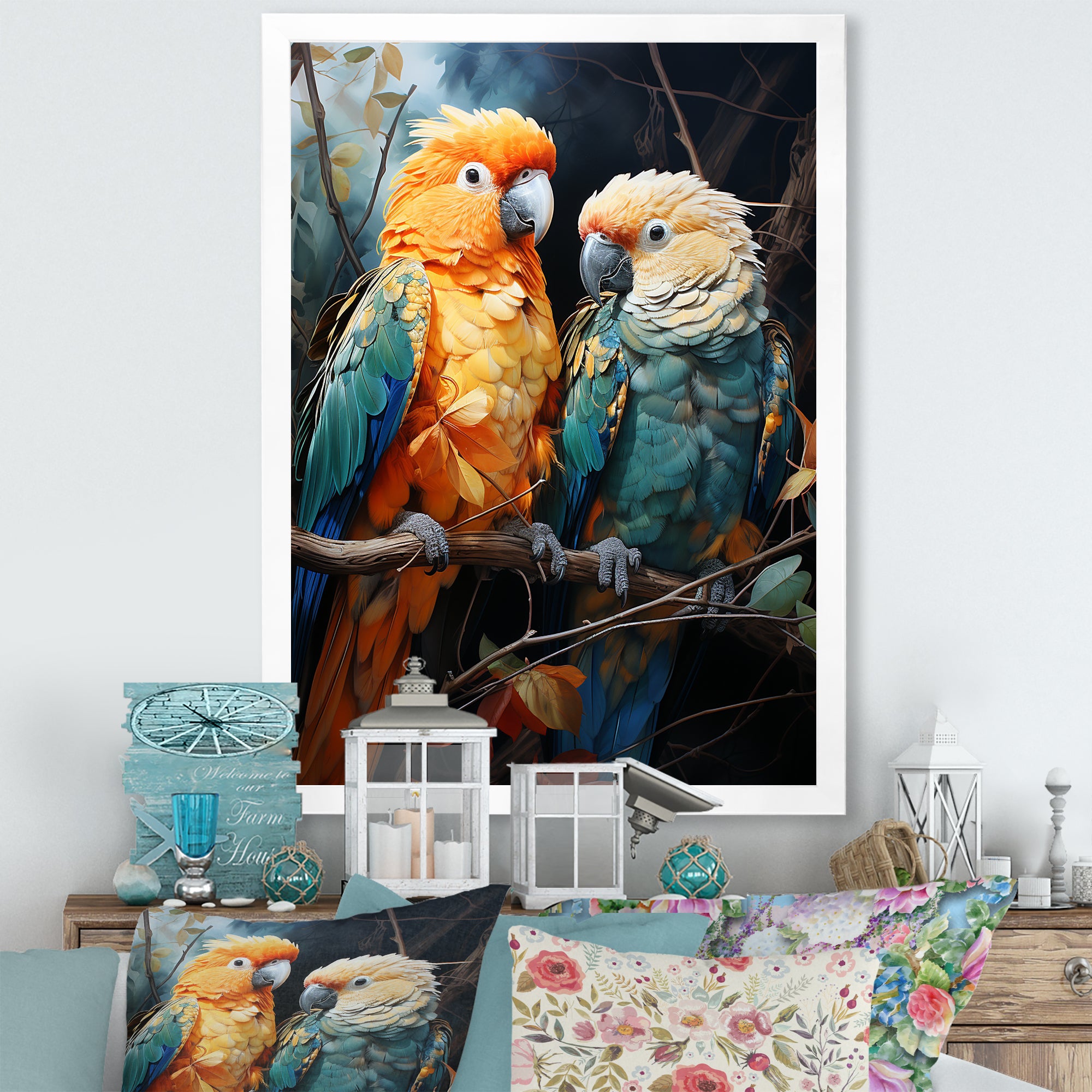 Yellow And Teal Parrot S Lively Radiance - Parrot Large Canvas Wall Art