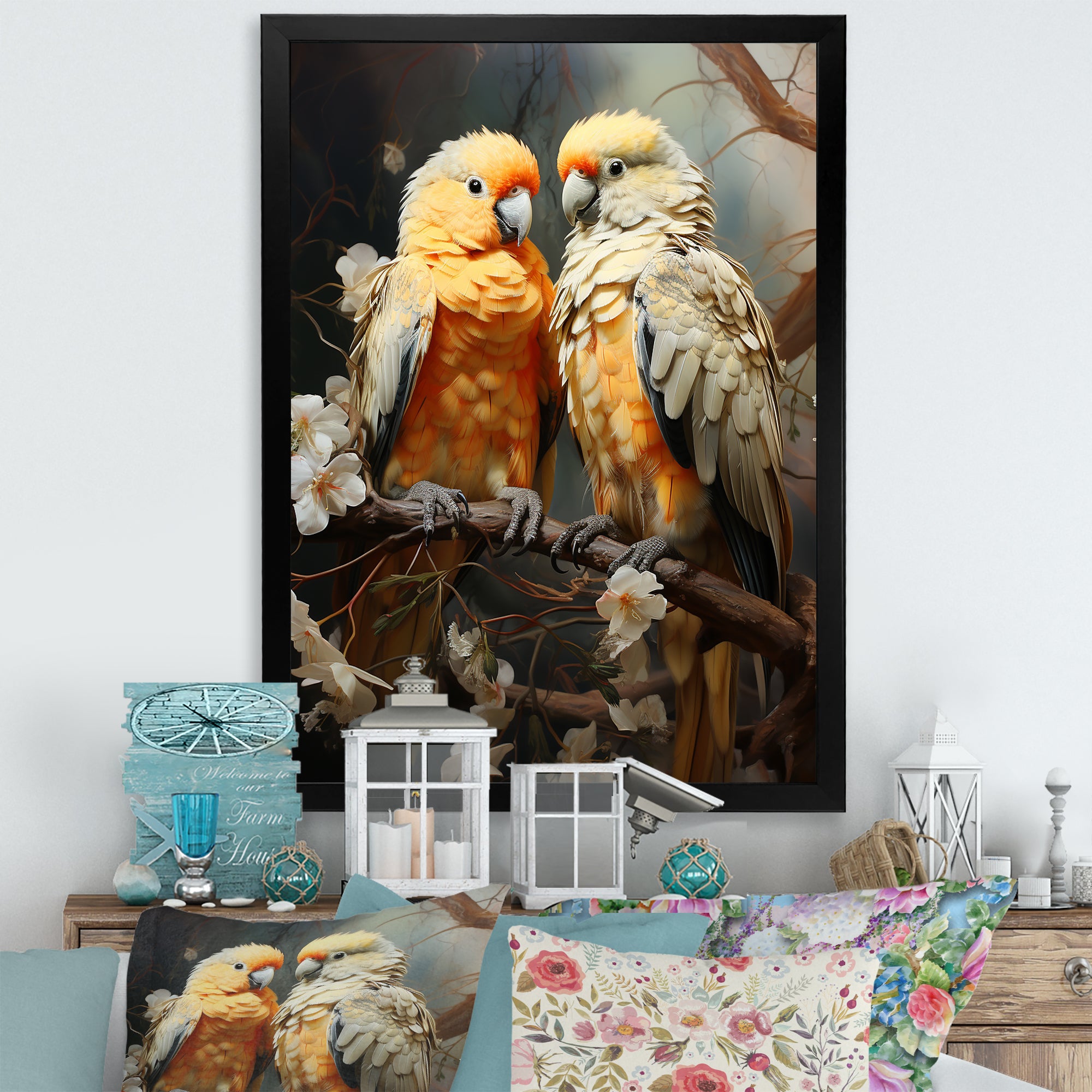 Yellow And Beige Parrot S Lively Radiance - Parrot Home Decor Art