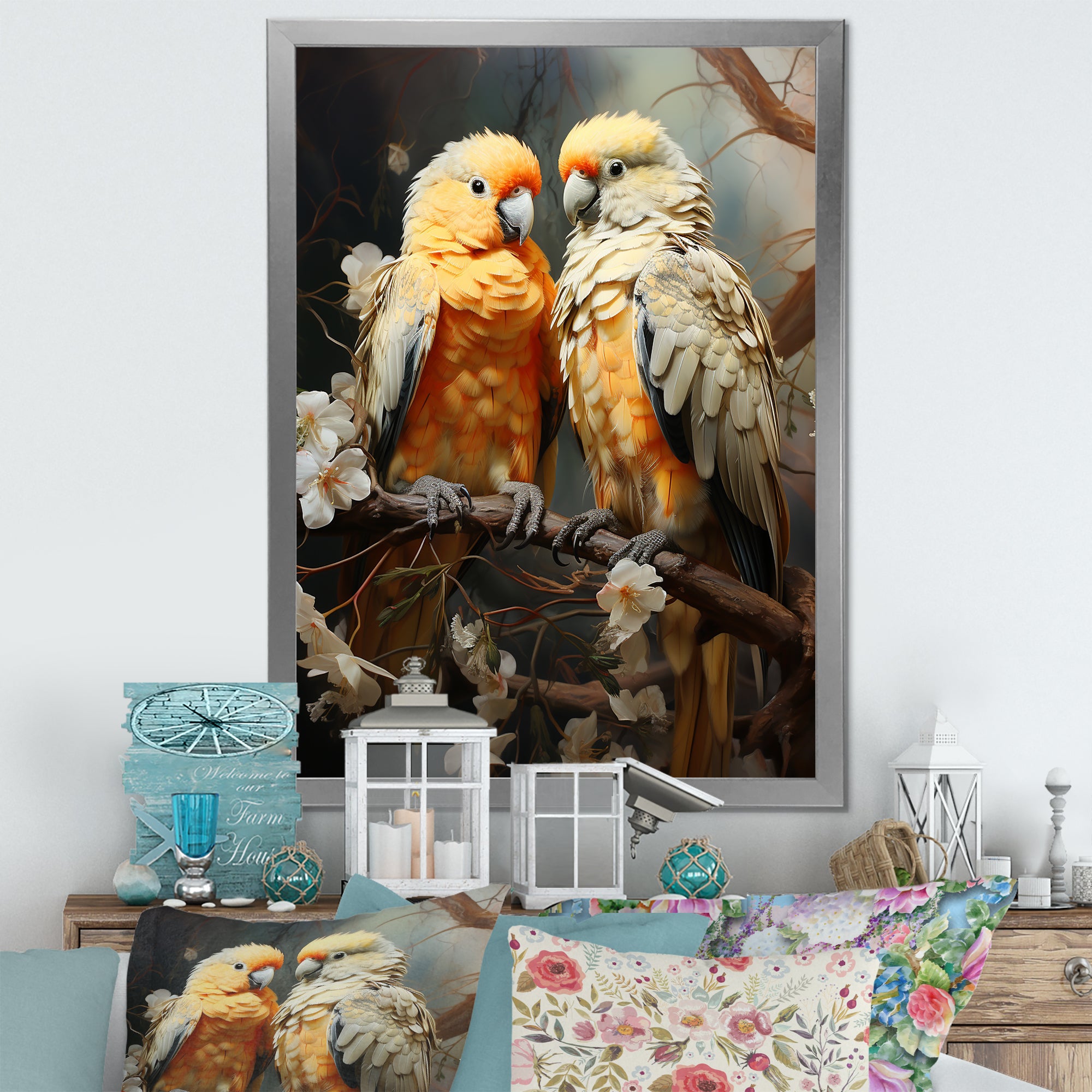 Yellow And Beige Parrot S Lively Radiance - Parrot Home Decor Art