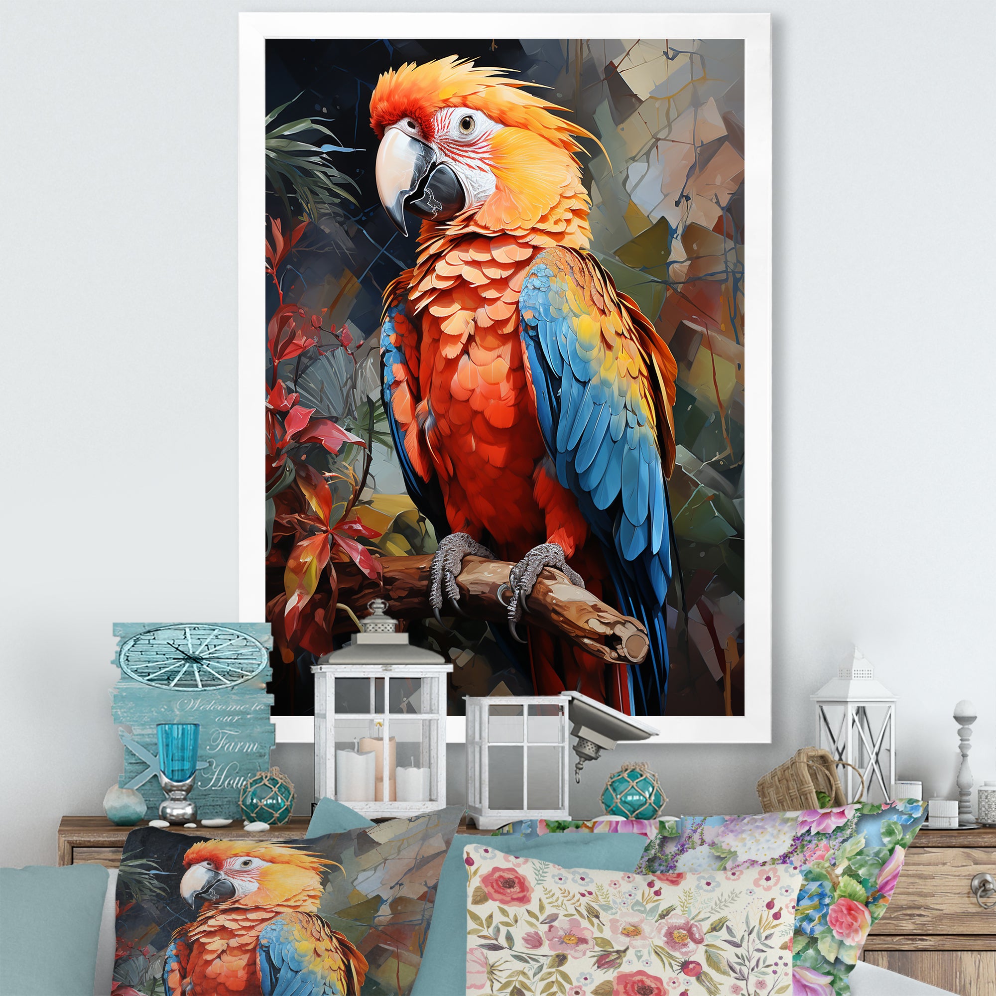 Parrot Tropical Flamboyance - Coral Parrot Wall Art