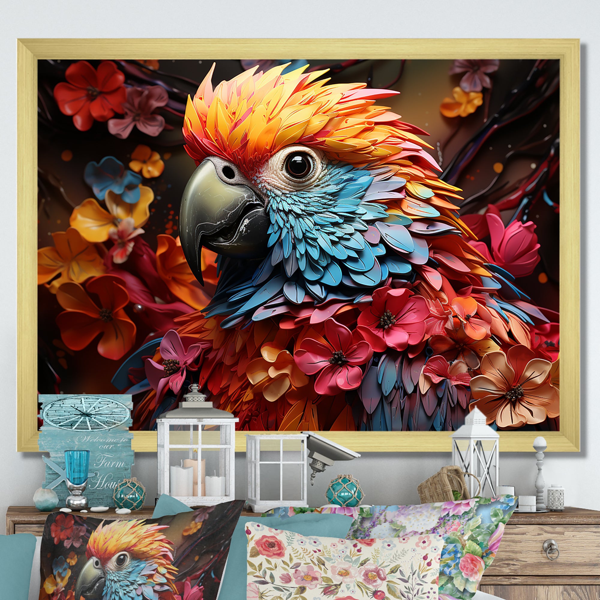 Parrot S Tropical Rhapsody - Parrot Large Canvas Wall Art