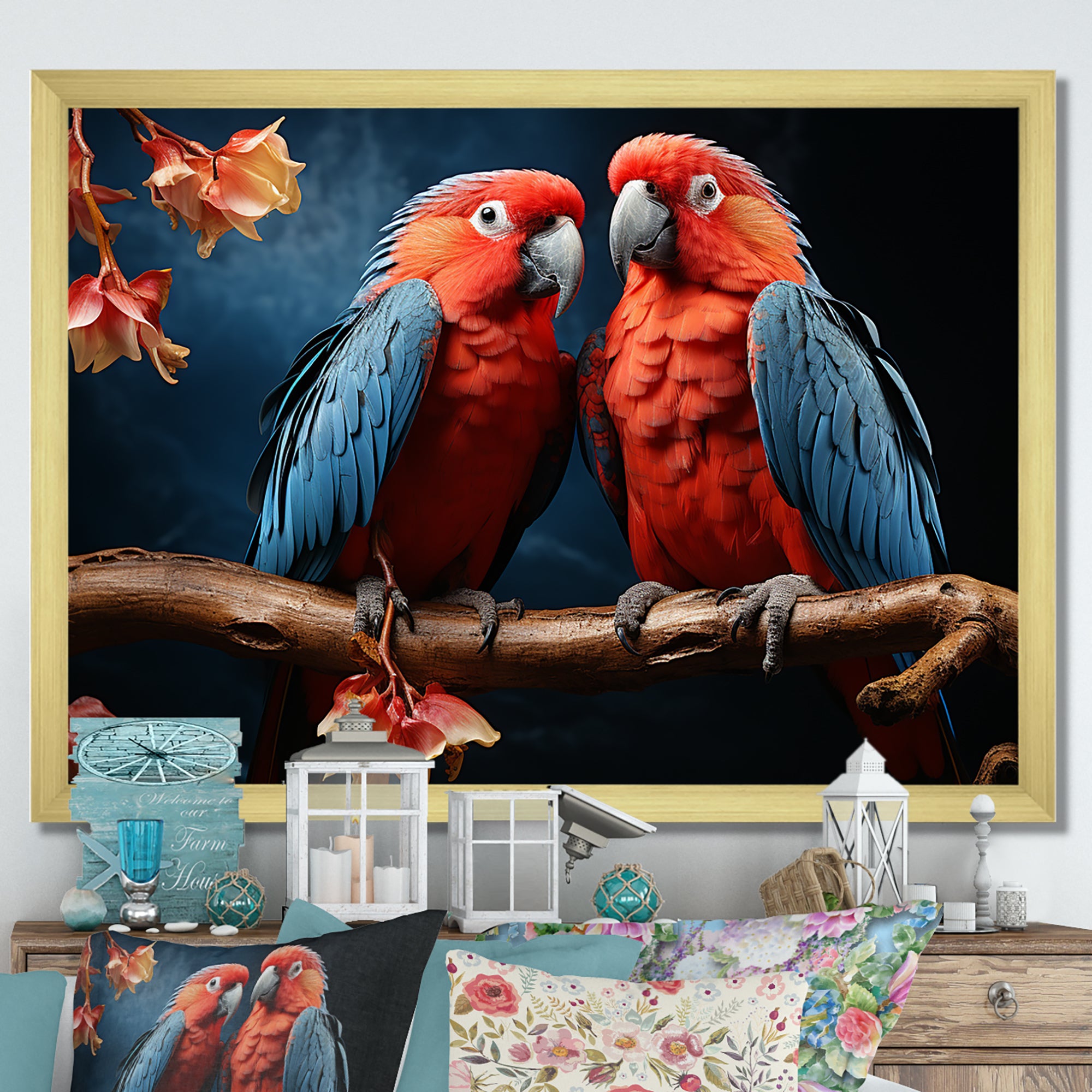 Parrot S Vivid Conversations - Coral Parrot Wall Art