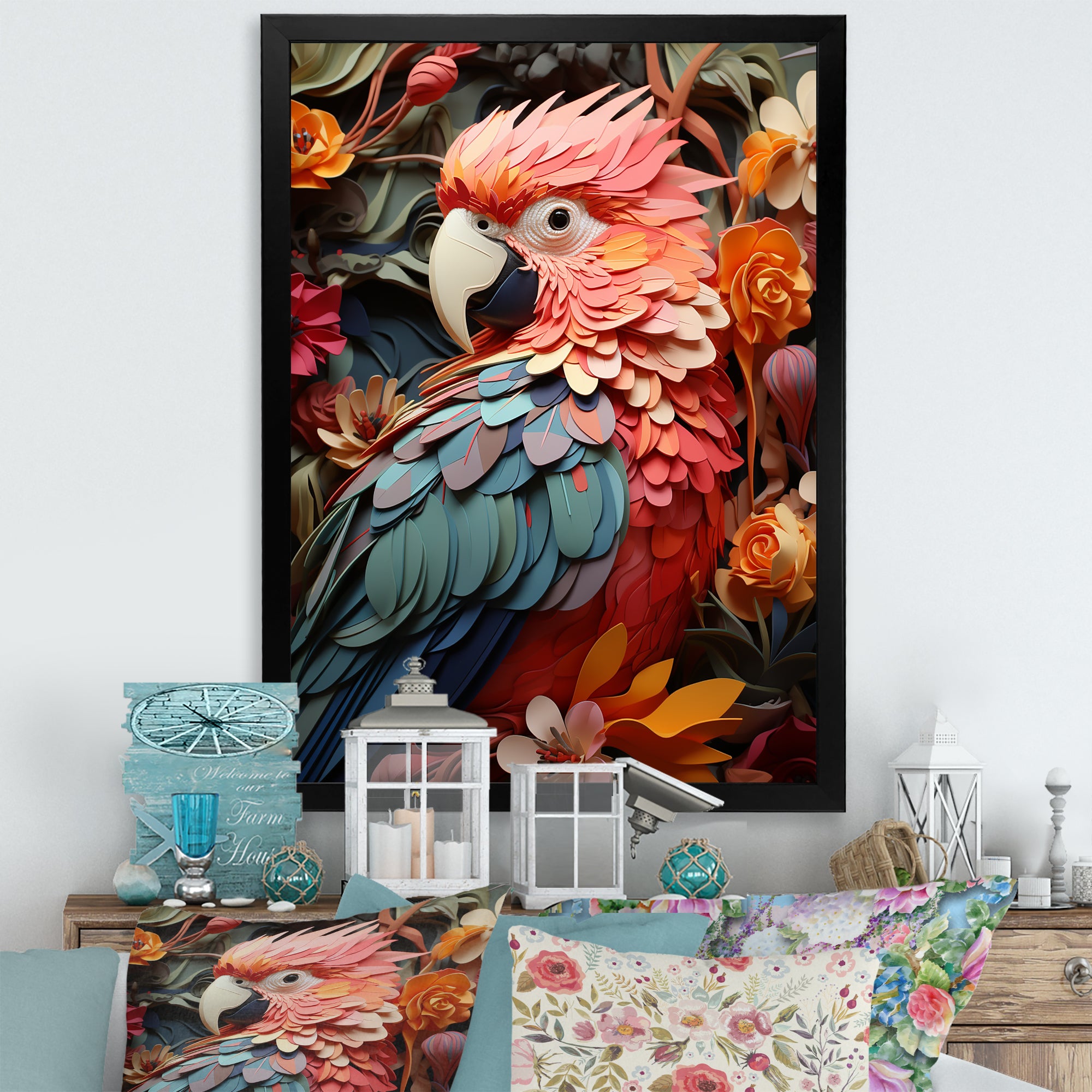Parrot S Feathers Of The Tropics - Parrot Large Canvas Wall Art