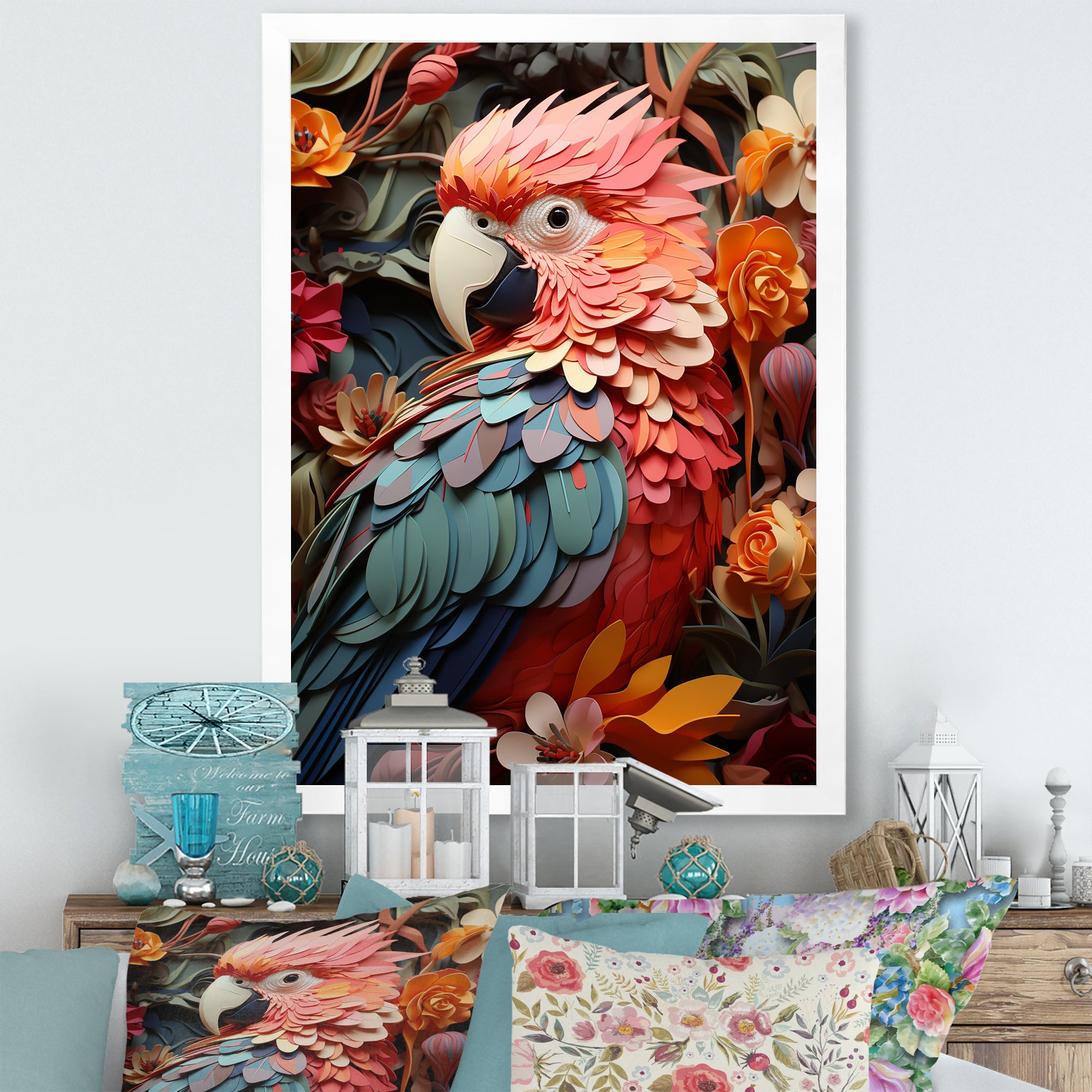 Parrot S Feathers Of The Tropics - Parrot Large Canvas Wall Art