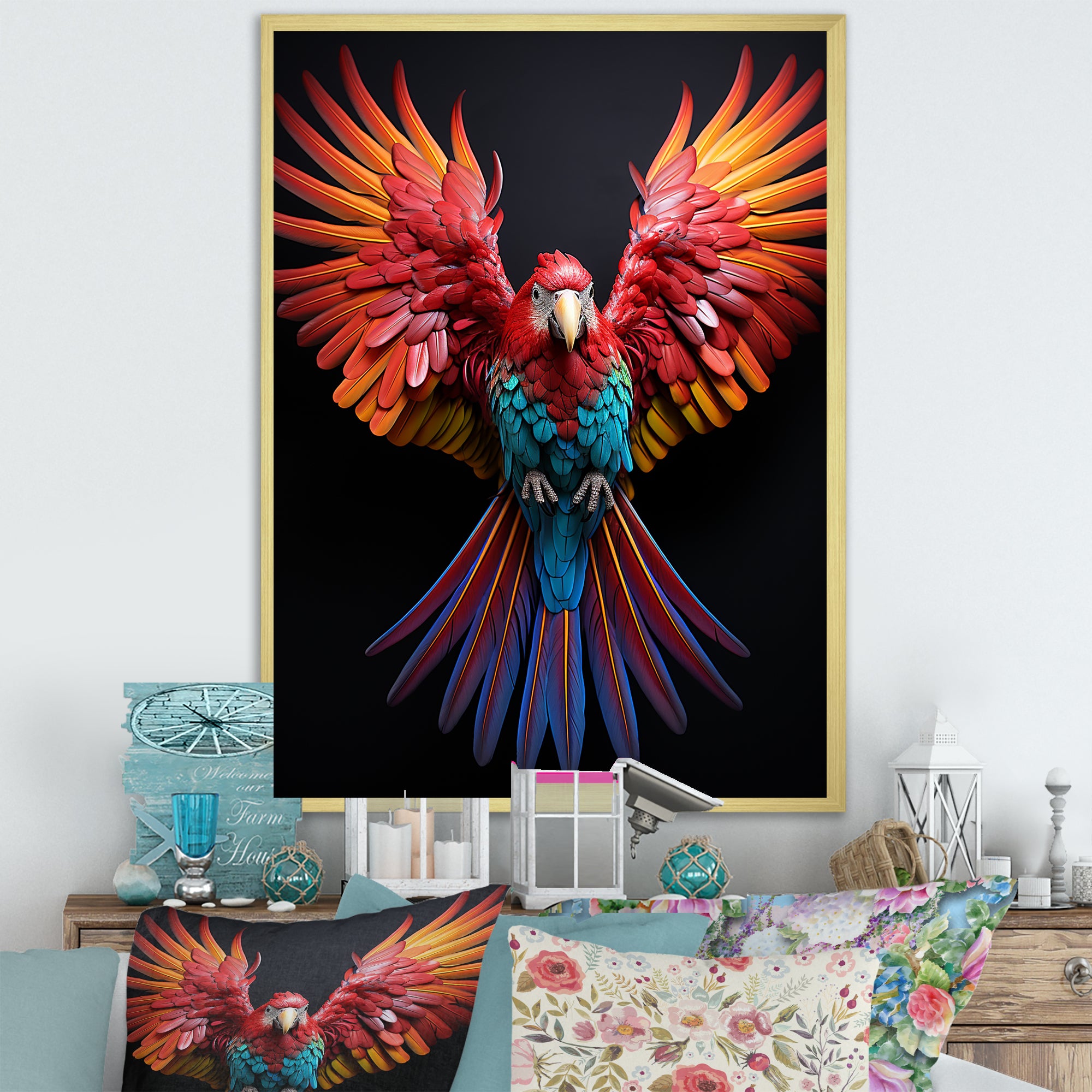 Parrot S Whimsical Wings - Parrot Canvas Wall Art