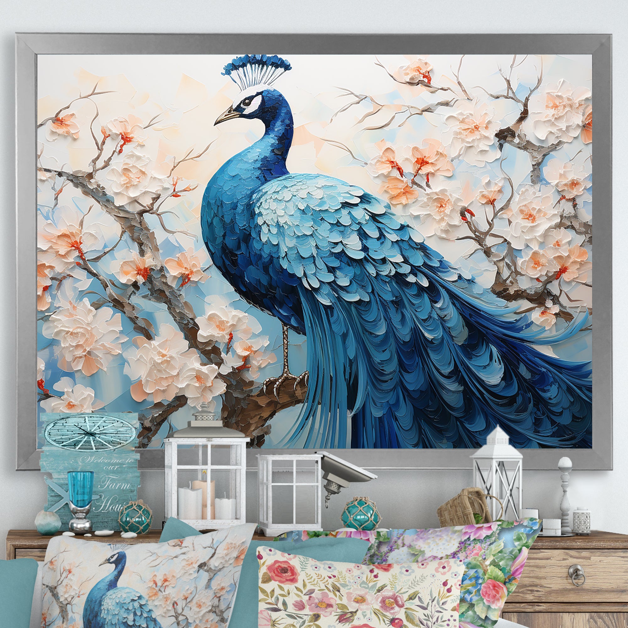 Flower Peacock S Vibrant Display - Peacock Home Decor Art