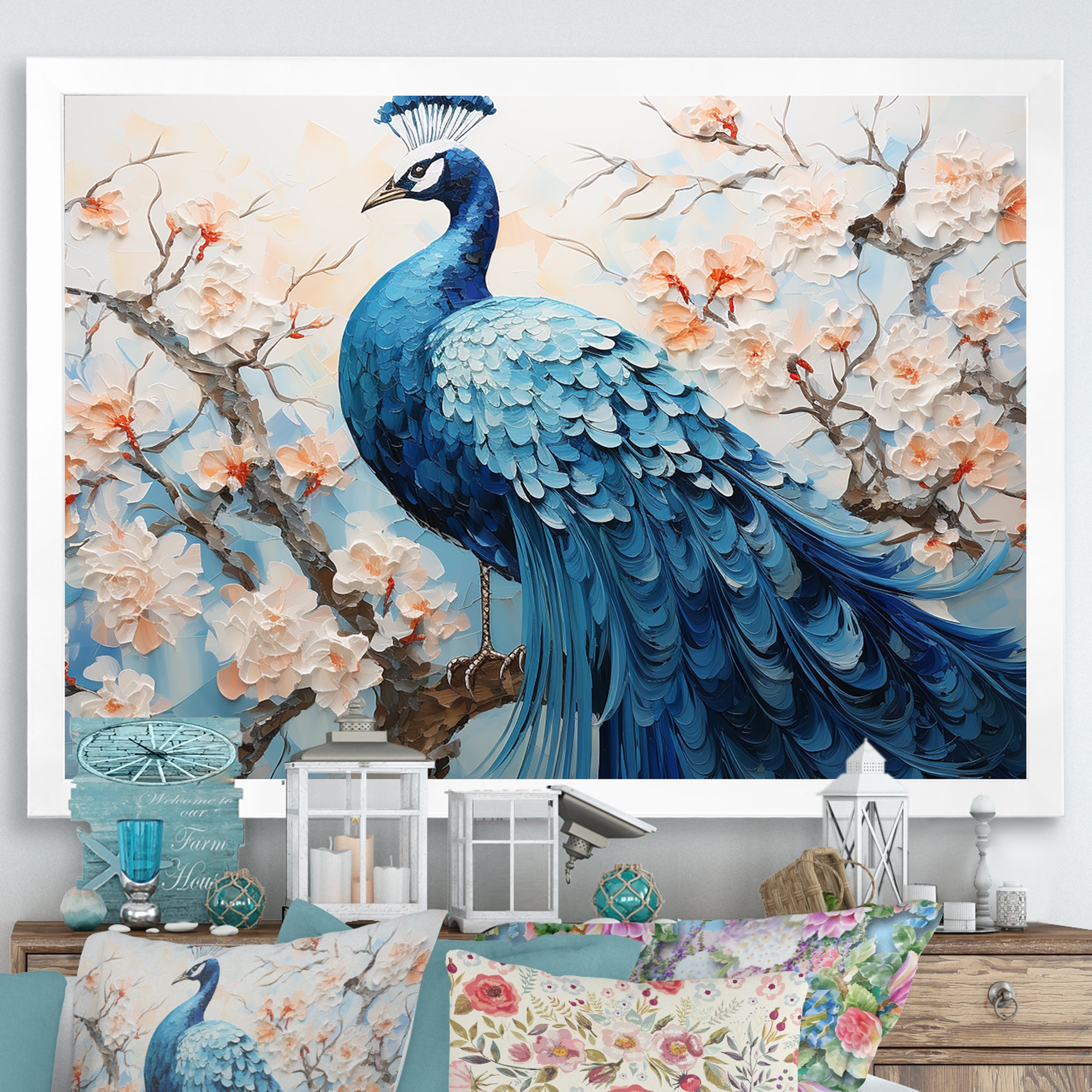 Flower Peacock S Vibrant Display - Peacock Home Decor Art