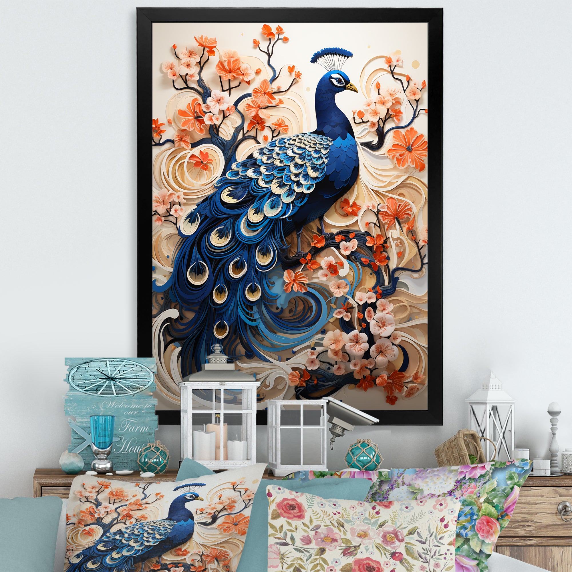 Flower Colors Of The Peacock - Blue Peacock Wall Art
