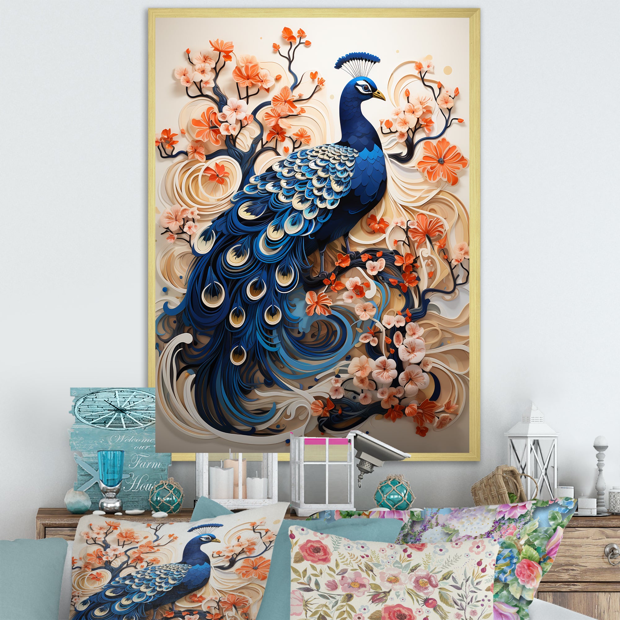Flower Colors Of The Peacock - Blue Peacock Wall Art