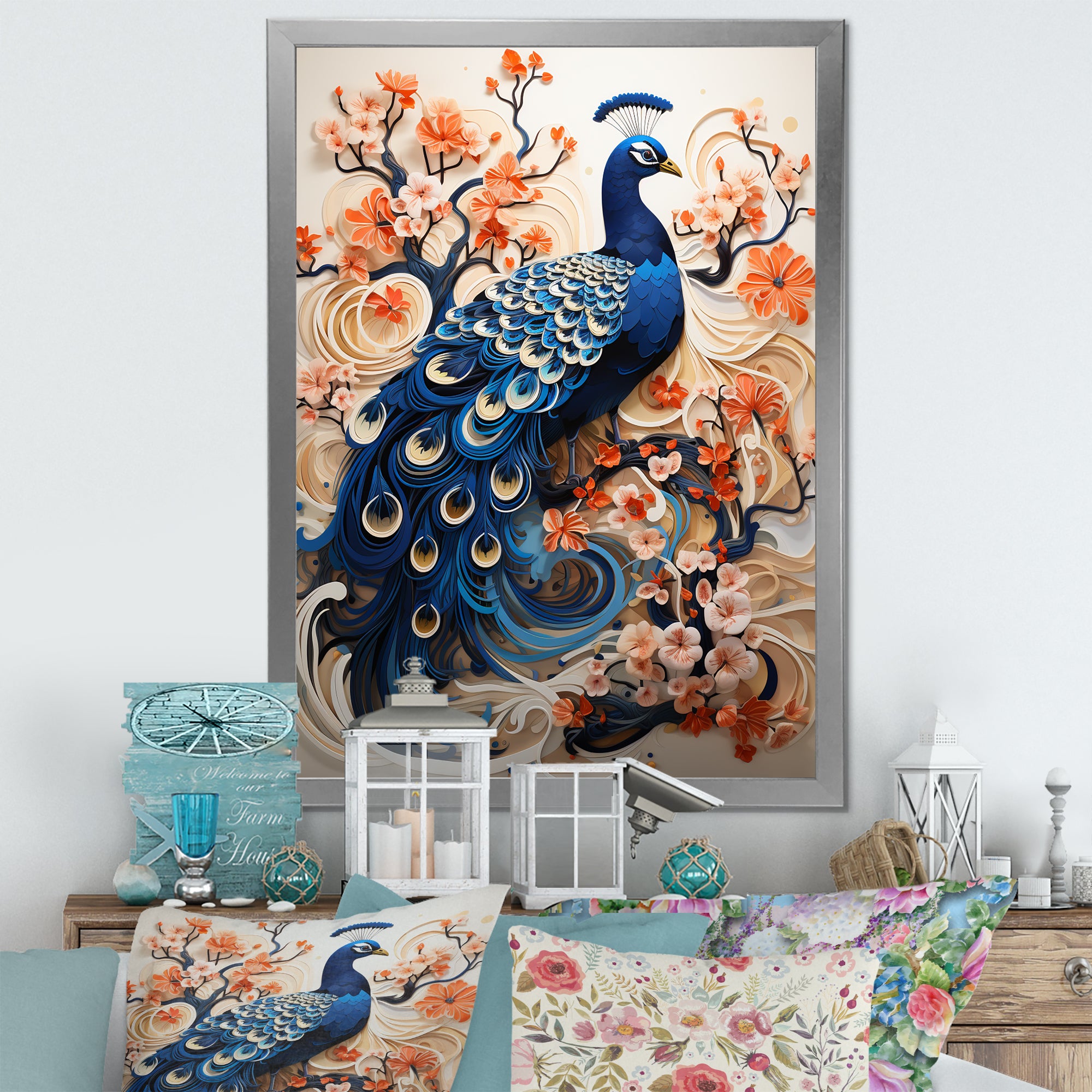 Flower Colors Of The Peacock - Blue Peacock Wall Art