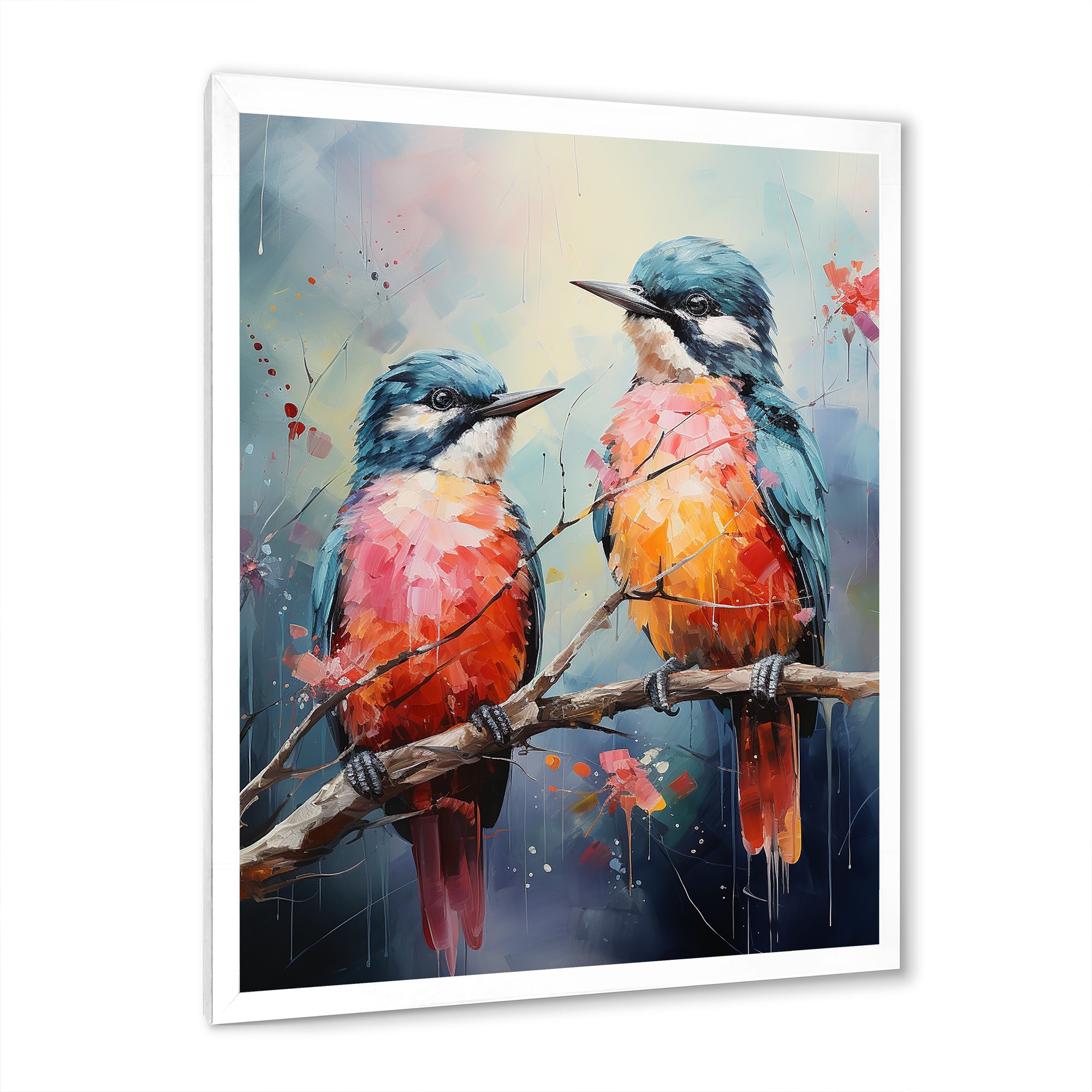 Blue And Coral Elegant Nature S Songbirds - Blue Bird Wall Art