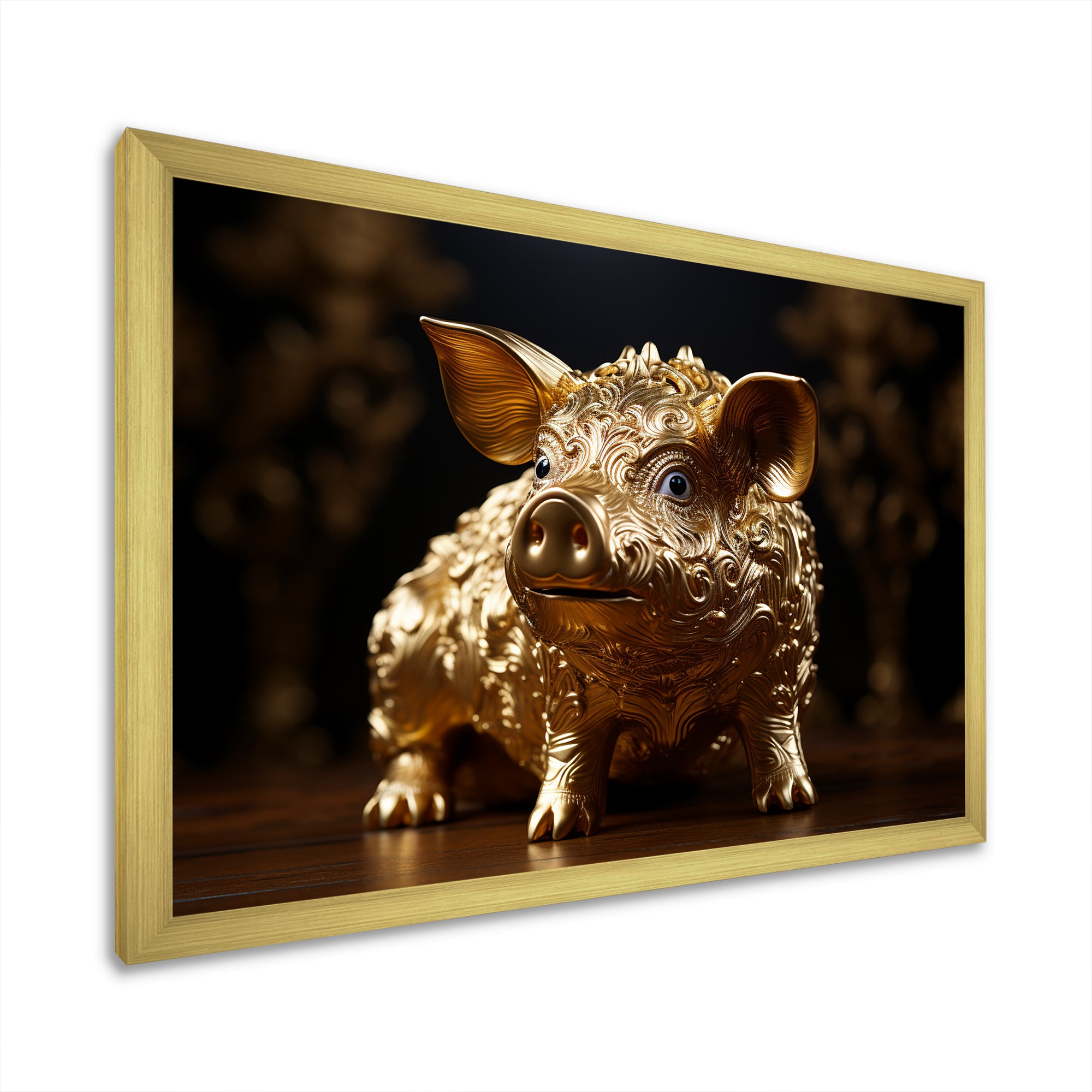 Golden Gilded Swine - Pig Canvas Wall Art