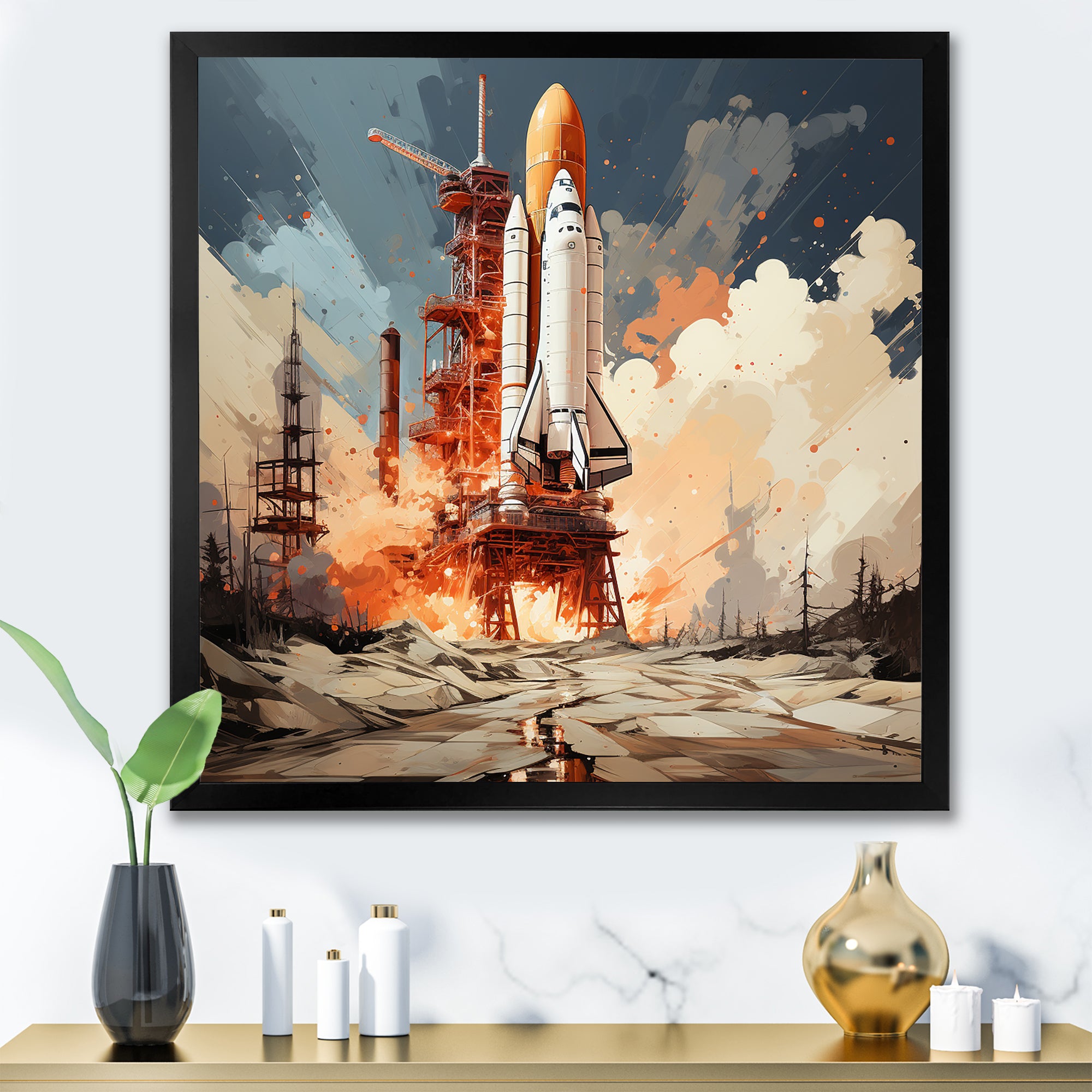 Modern Space Shuttle Launch - Rocketship Canvas Wall Art